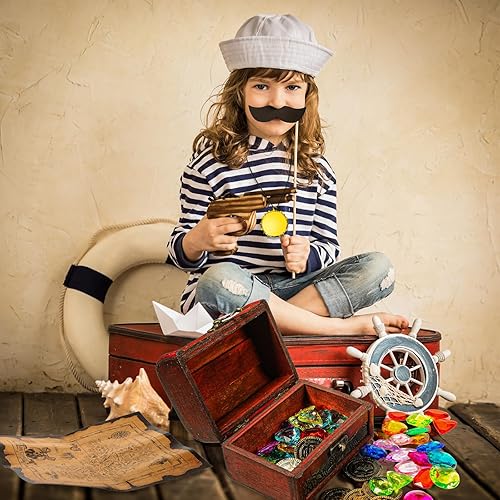 Miniatura 7 de Yookeer 88 piezas de cofre del tesoro pirata para niños, cofre del tesoro grande de color antiguo, caja de pirata, caza del tesoro, mapa pirata,