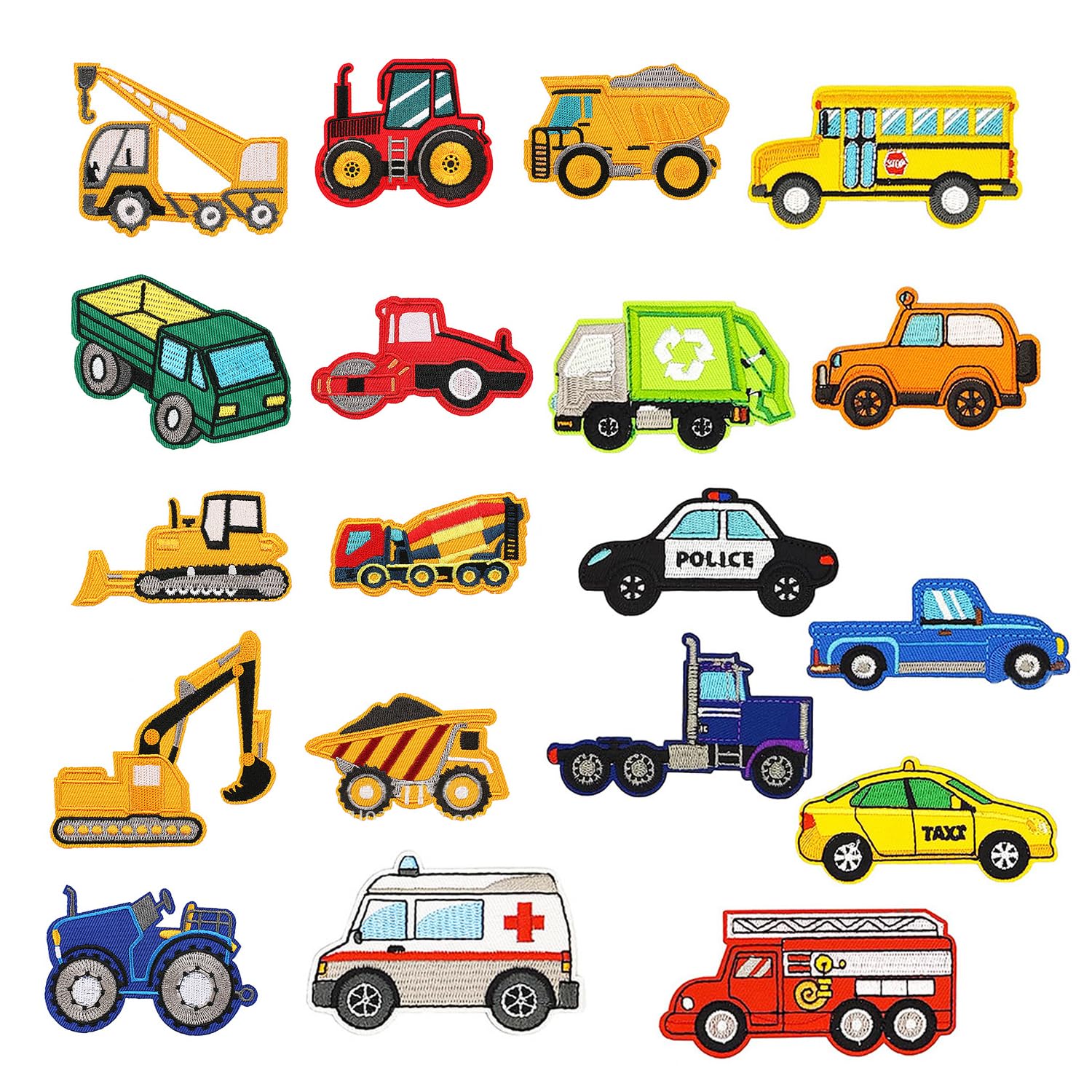 Nidhfg Multicolor 19 Pieces Of Cartoon Embroidered Cloth Patches, Car Theme Cloth Patches, Children's Ironing Patches, Clothing Decoration Accessories.