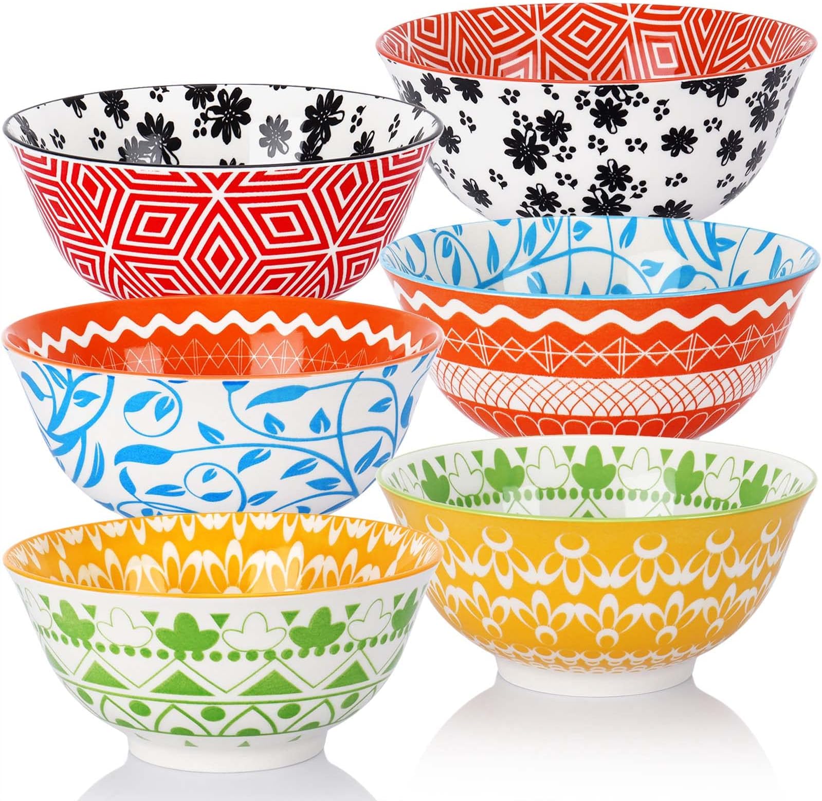 Porcelain Cereal Bowls Set of 6, Vivimee 24 Ounce Colorful Soup Bowls, Ceramic Oatmeal Bowls for Cereal, Soup, Pasta, Oatmeal, Salad and Rice, Microwave and Dishwasher Safe Eating Bowls for Kitchen