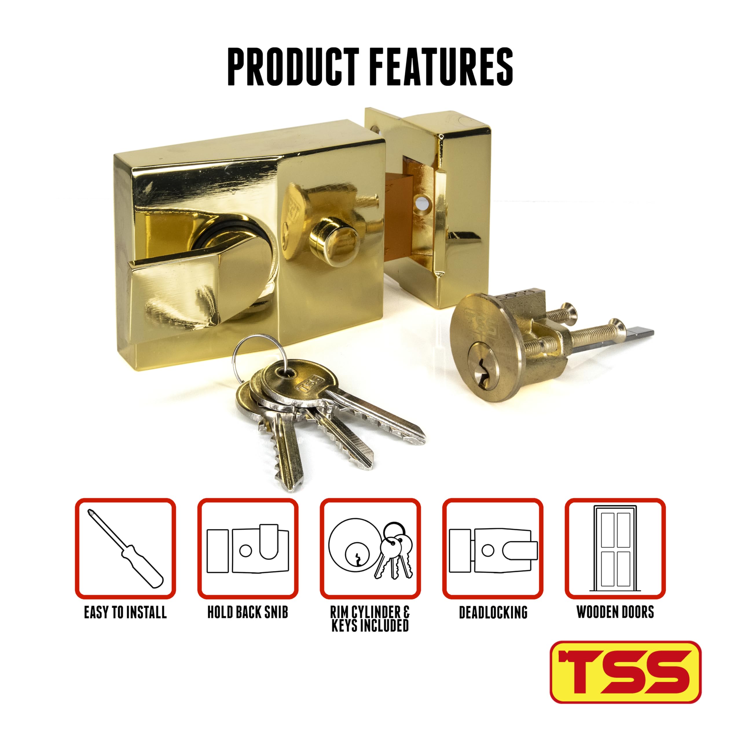 TSS Standard Deadlocking Nightlatch, 60mm Backset - Image 4