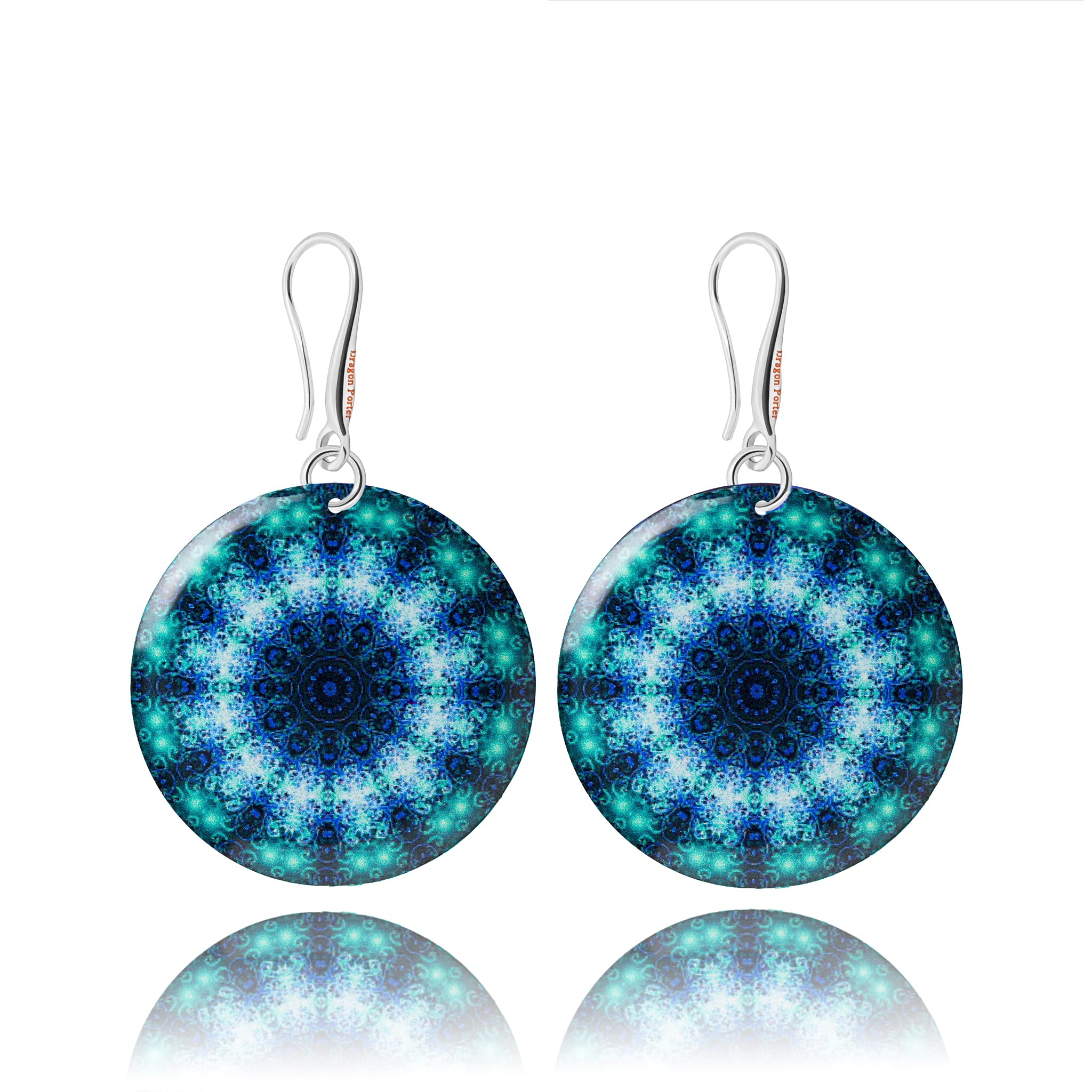 Boho Groß Mandala Design Rund Leicht Ohrringe Hängend Schmuck für Damen (Stil 12 - Hellblau und Dunkelblaue)