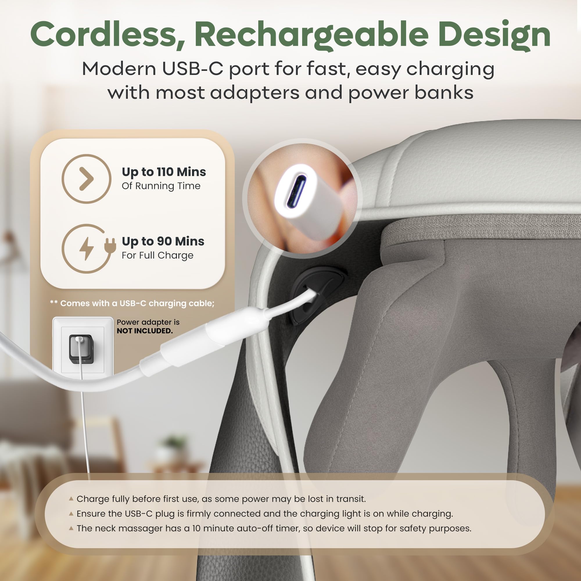 Adomii - Masajeador portátil inalámbrico de cuello y hombros con masaje Shiatsu profundo 4D, control de calor, ideal para aliviar el dolor muscular y relajación, ajuste personalizado,
