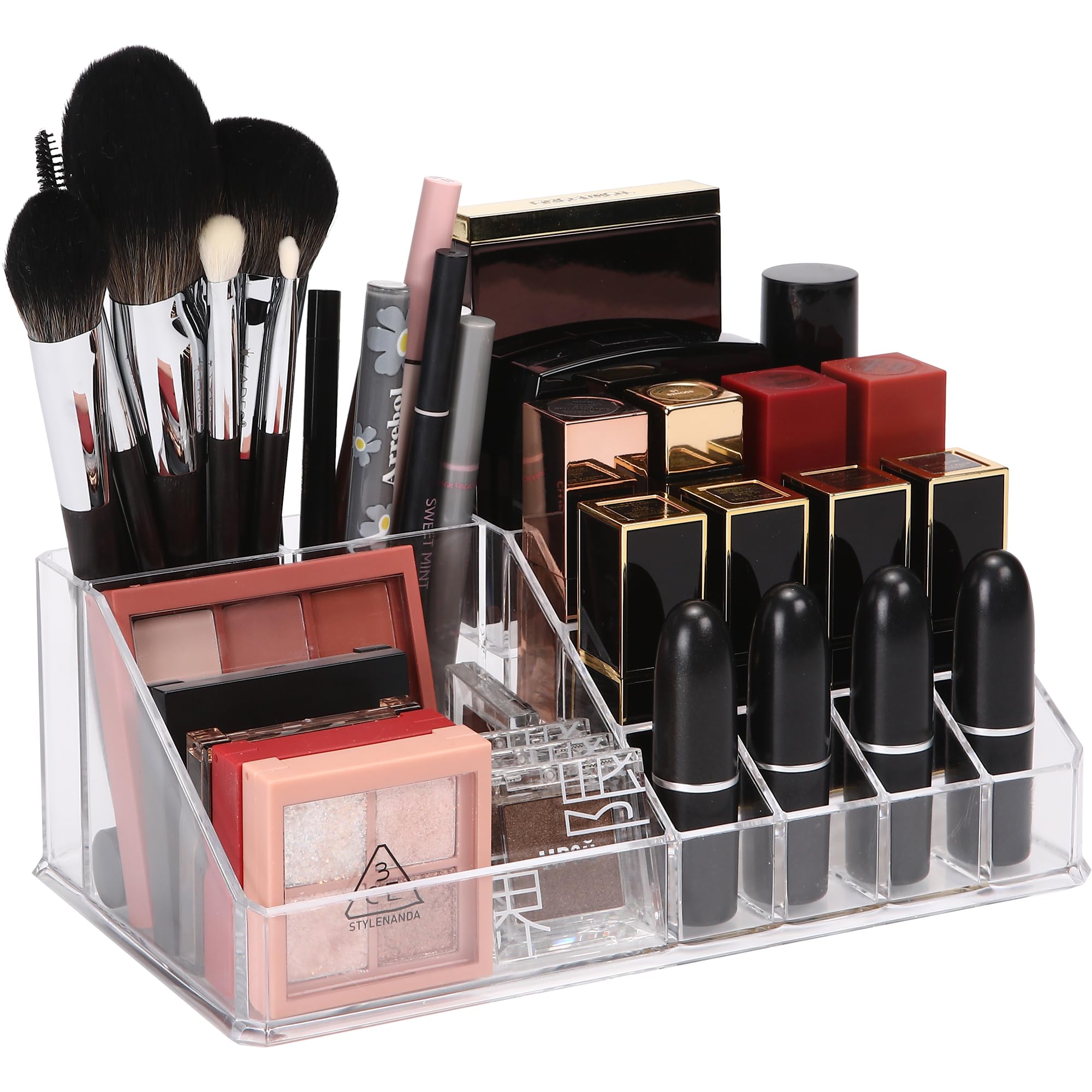 Sea Team 16-Slot Acrylic Plastic Lipstick Organizer, Clear Lipstick Holder, Makeup Storage Box, Cosmetic Display Case for Lippie, Lip Gloss, Eye Liner
