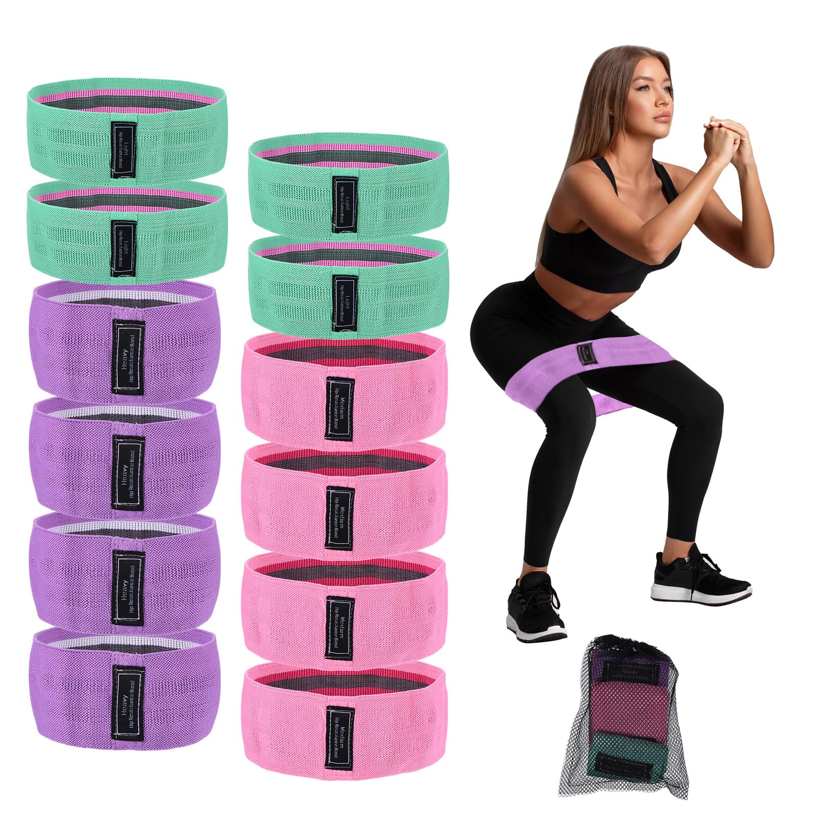 PATIKIL 12 Pieces Booty Resistance Bands for Working Out Non-Slip Workout Bands Fabric Resistance Loops Elastic Exercise Fitness Bands for Women Men Hip Leg Gym, (Level 3 - S/M/L)