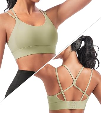 Strappy Sports Bras for Women - Padded Yoga Gym Bra Low Impact Womens Workout Tops