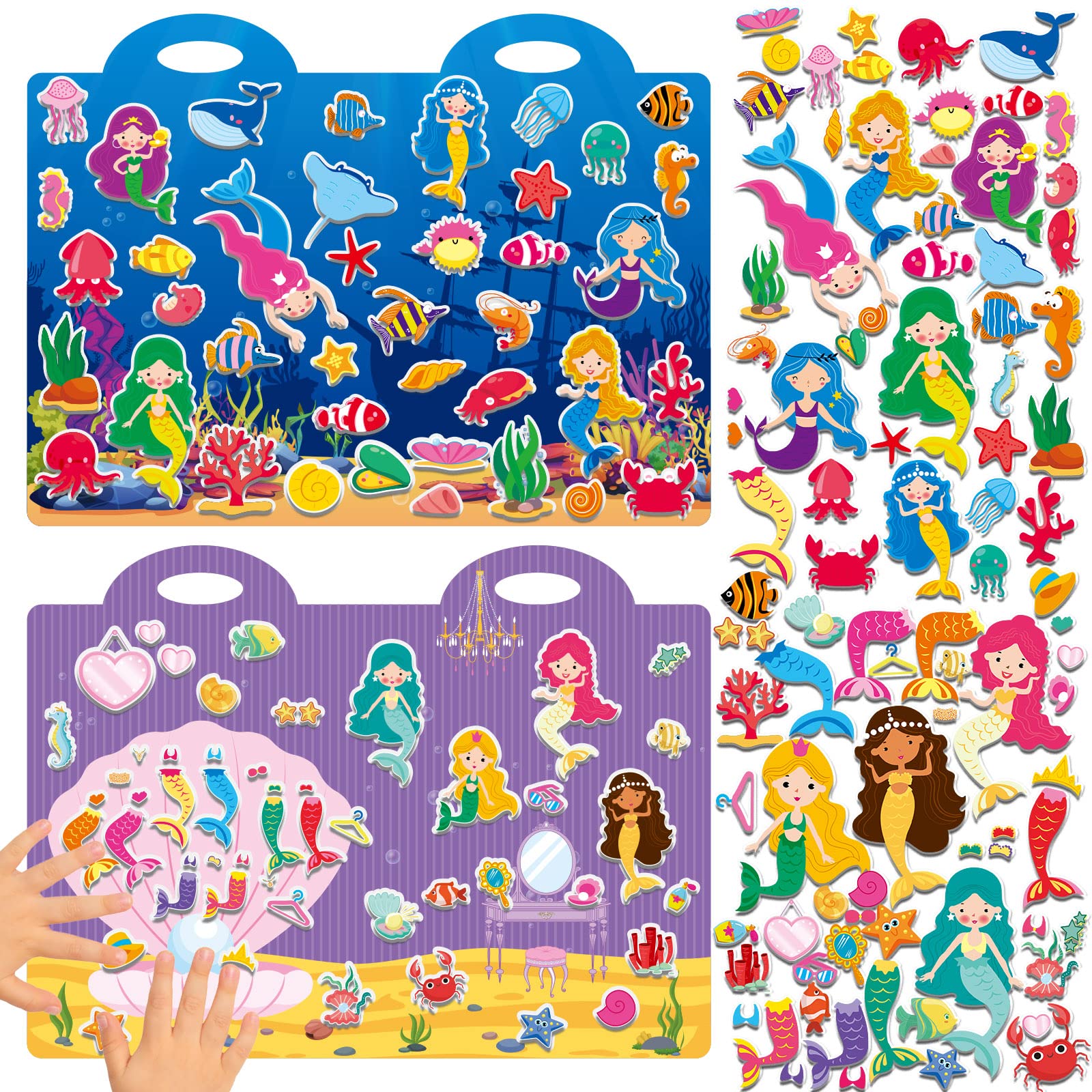 Mermaids 3D Puffy Sticker Activity Book 100 Reusable Stickers Girls Activities Mermaids Sticker Book Summer Under The Sea Ocean Animals Removable Stickers for Kids Ages 4+ Gifts Toys Supplies Favor