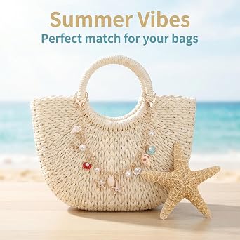 Ocean Themed Bag Charm, Starfish Shell Conch Pendant Chain, Alloy Pearl Beaded Purse Charm for Handbags, Backpacks & Crossbody Bags