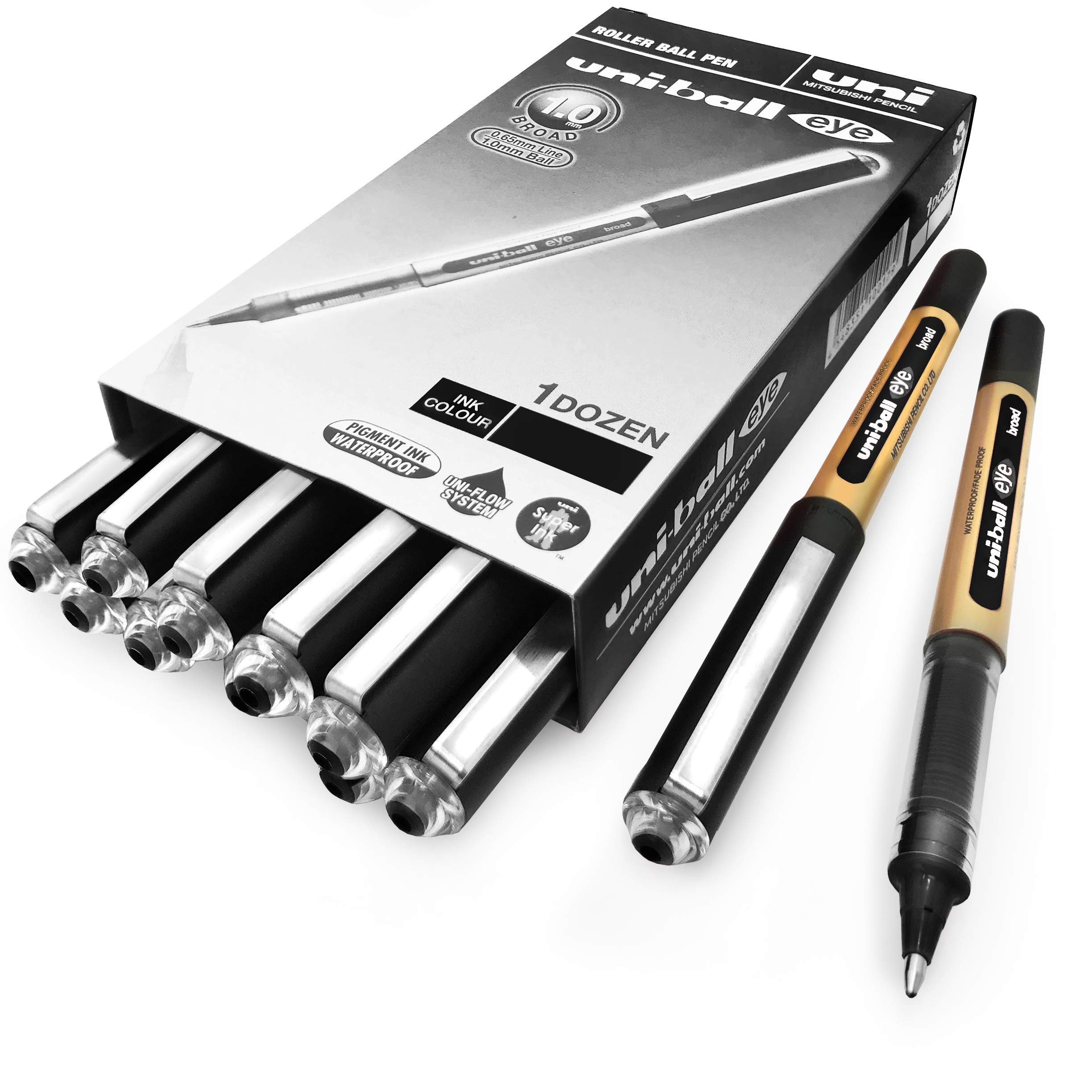 Uni-Ball Eye UB-150-10 Broad Liquid Ink Rollerball Pens - 1.0mm - Black - Pack of 12