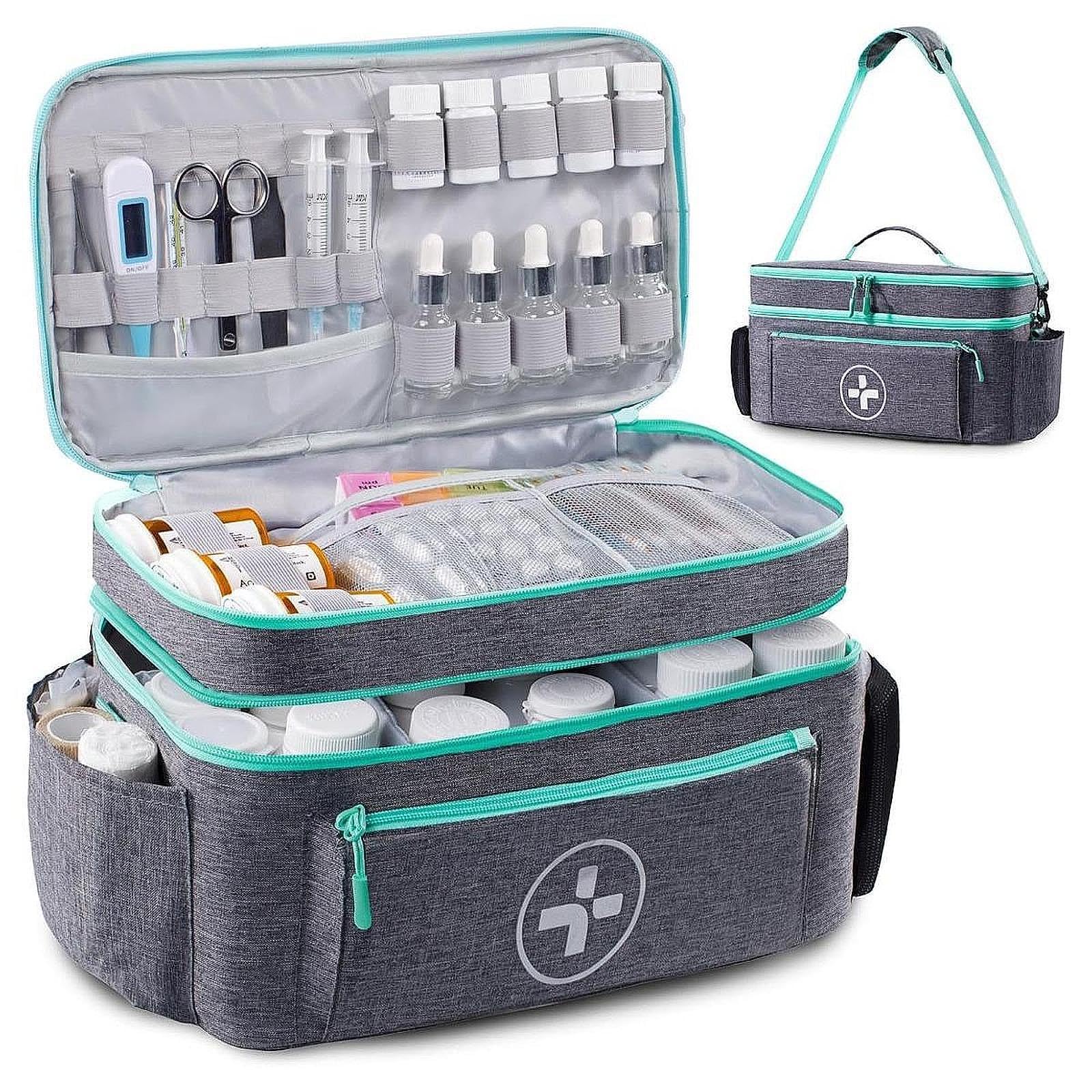Trousse de Secours Vide Pochette D'Urgence Sac Rangement Transport Médicaments Polyester Poignée Détachable Adaptée Maison Cadeau, Gris