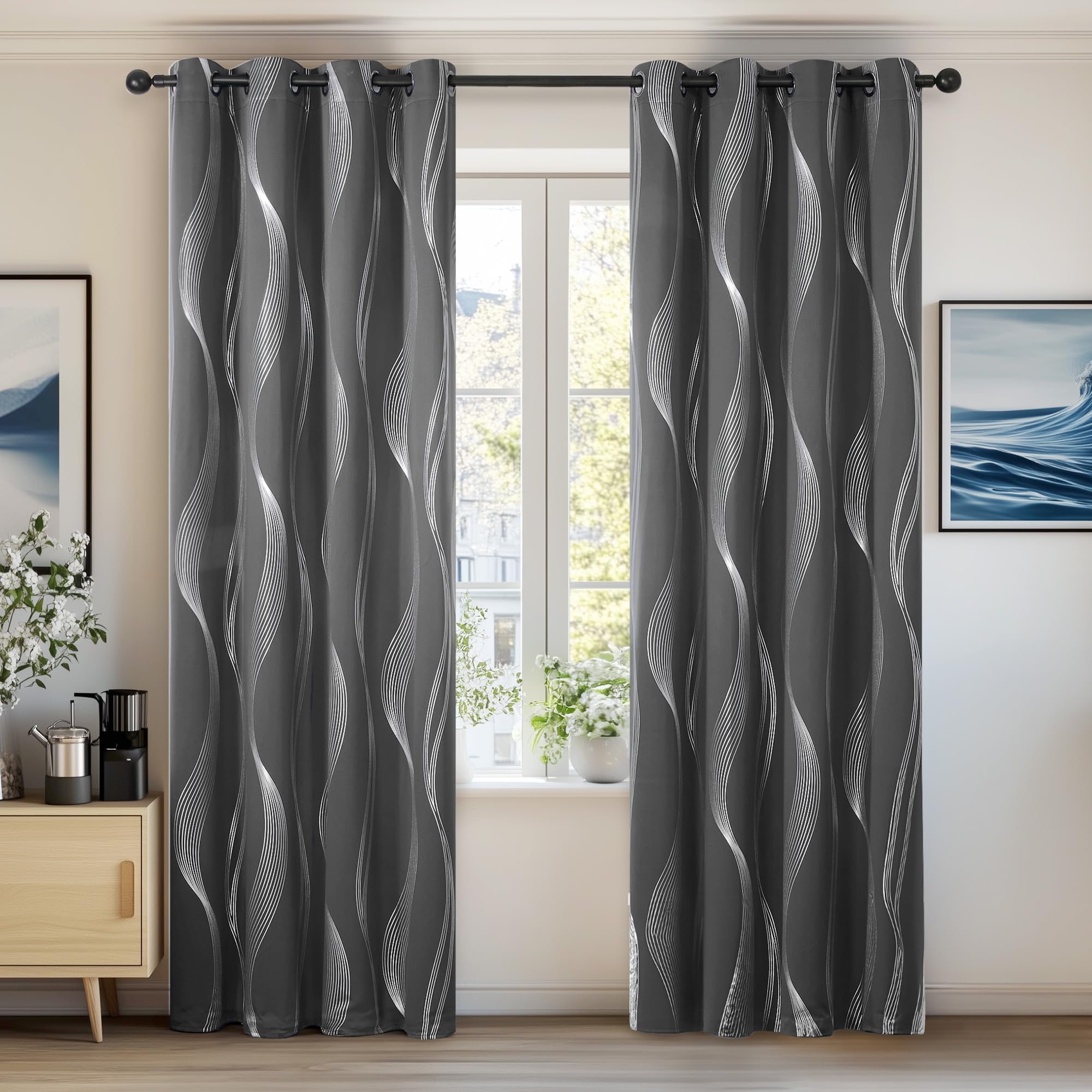 Deconovo Tende Oscuranti 100% Con Anelli Aqua Turchese 140x180 Cm - 2 Pannelli Termici Per Camera Da Letto - 3