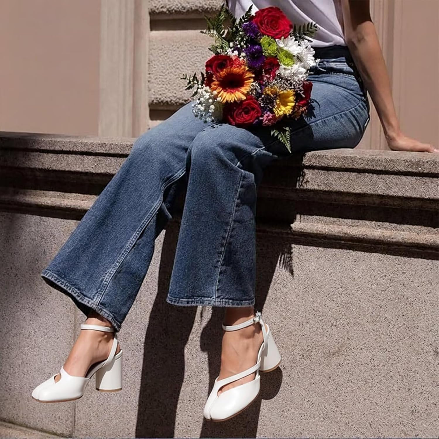 Agodor Women's Chunky Block High Heels Split Toe Pumps Ankle Strap Japanese Tabi Shoes Slingback Heels Tabi Shoes Comfort Dress Heeled Sandals - Image 3