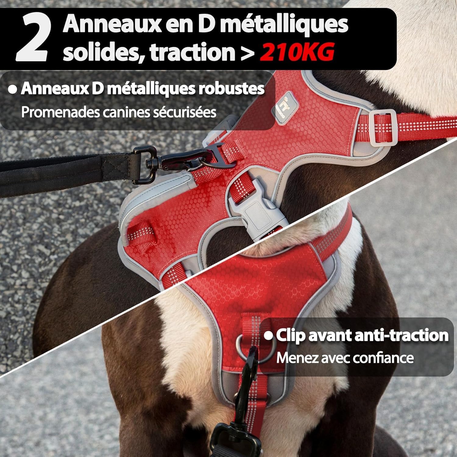 Huntboo Harnais Anti-évasion pour Chien, Harnais d'artiste d'évasion,Respirant, Durable, Gilet réglable pour Chiens de Taille Moyenne, Marche, entraînement et équipement de Course (Rouge, S)