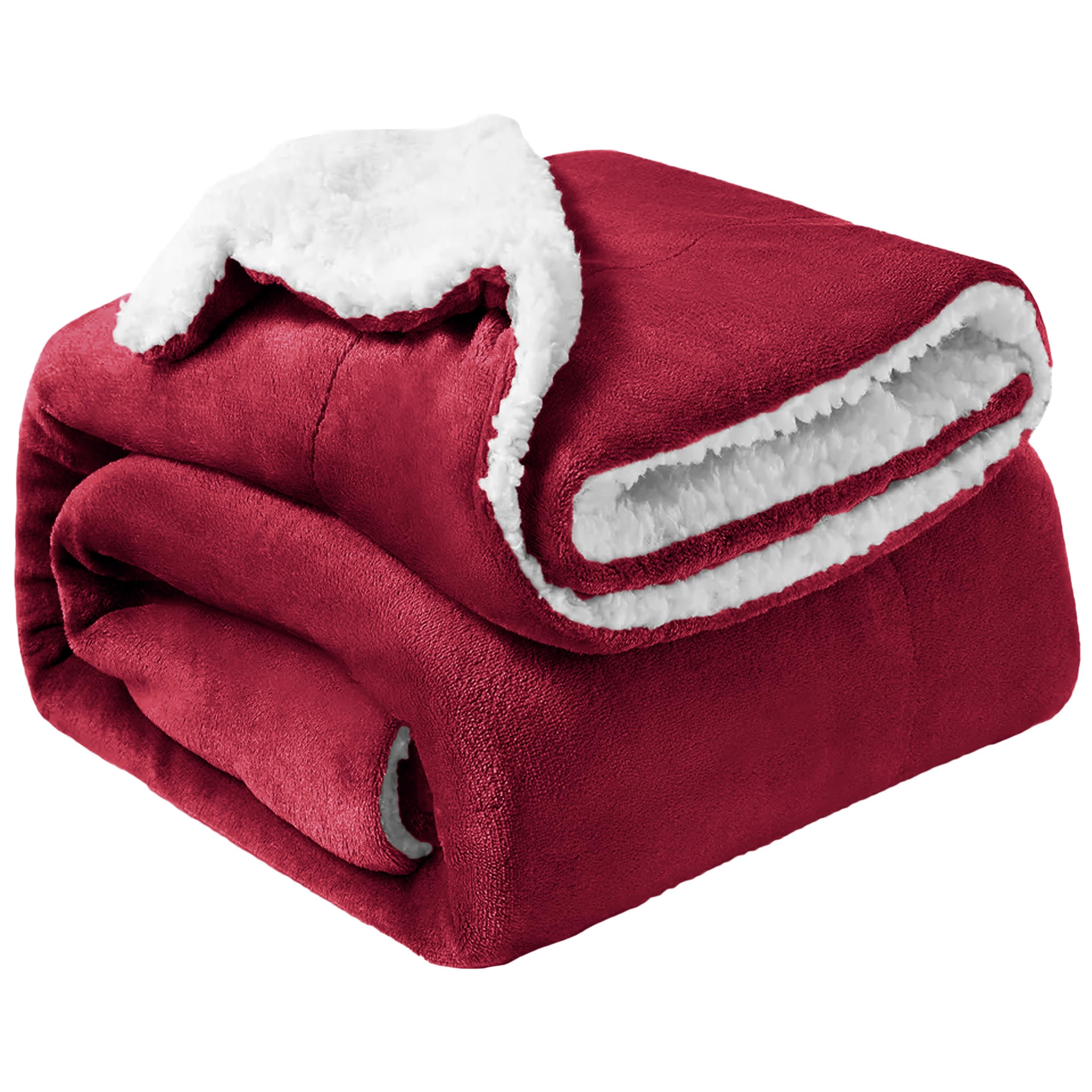 Oxford Homeware Burgundy Sherpa Fleece Blanket Reversible Throw Blankets Soft Fluffy Thick Blankets Microfiber Plush Blanket For Bed, Couch (, Super King (230 X 270 Cm))