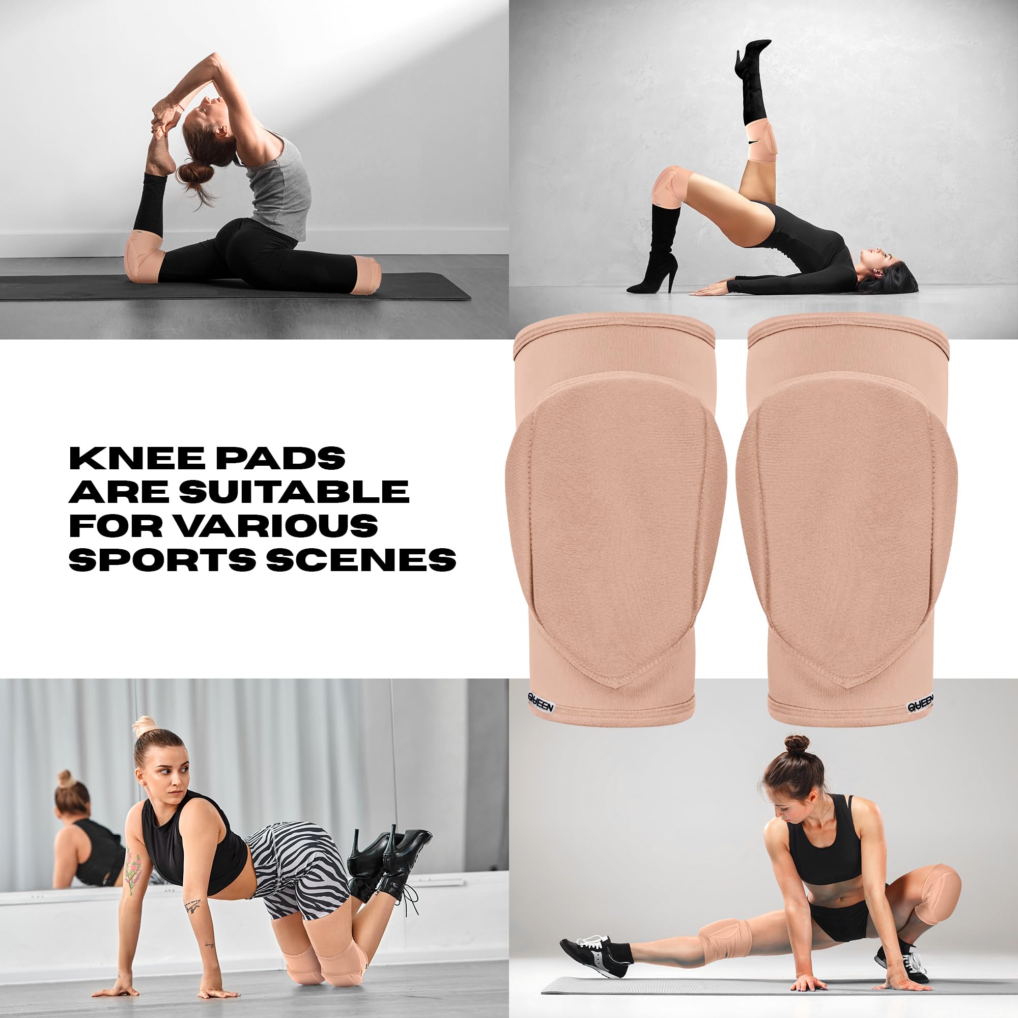 Queen Wear – Nude Latte – Pole Dance Knee Pads – Perfect Woman Protection for Ballet Modern Dance and Indoor Sports (XS)