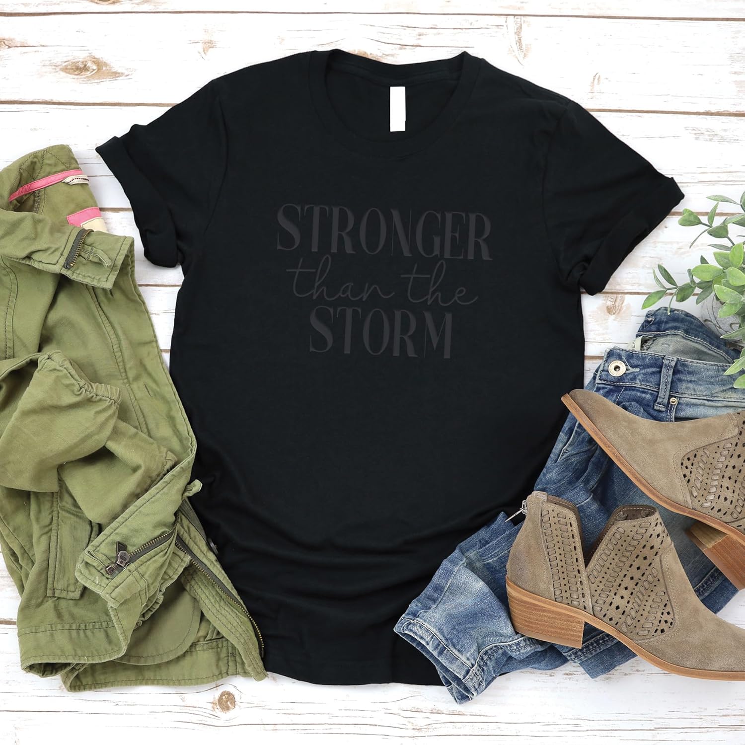 Love in Faith | Stronger Than The Storm | Graphic Print Christian Shirts | Faith-Based Apparel | Unisex - Image 3