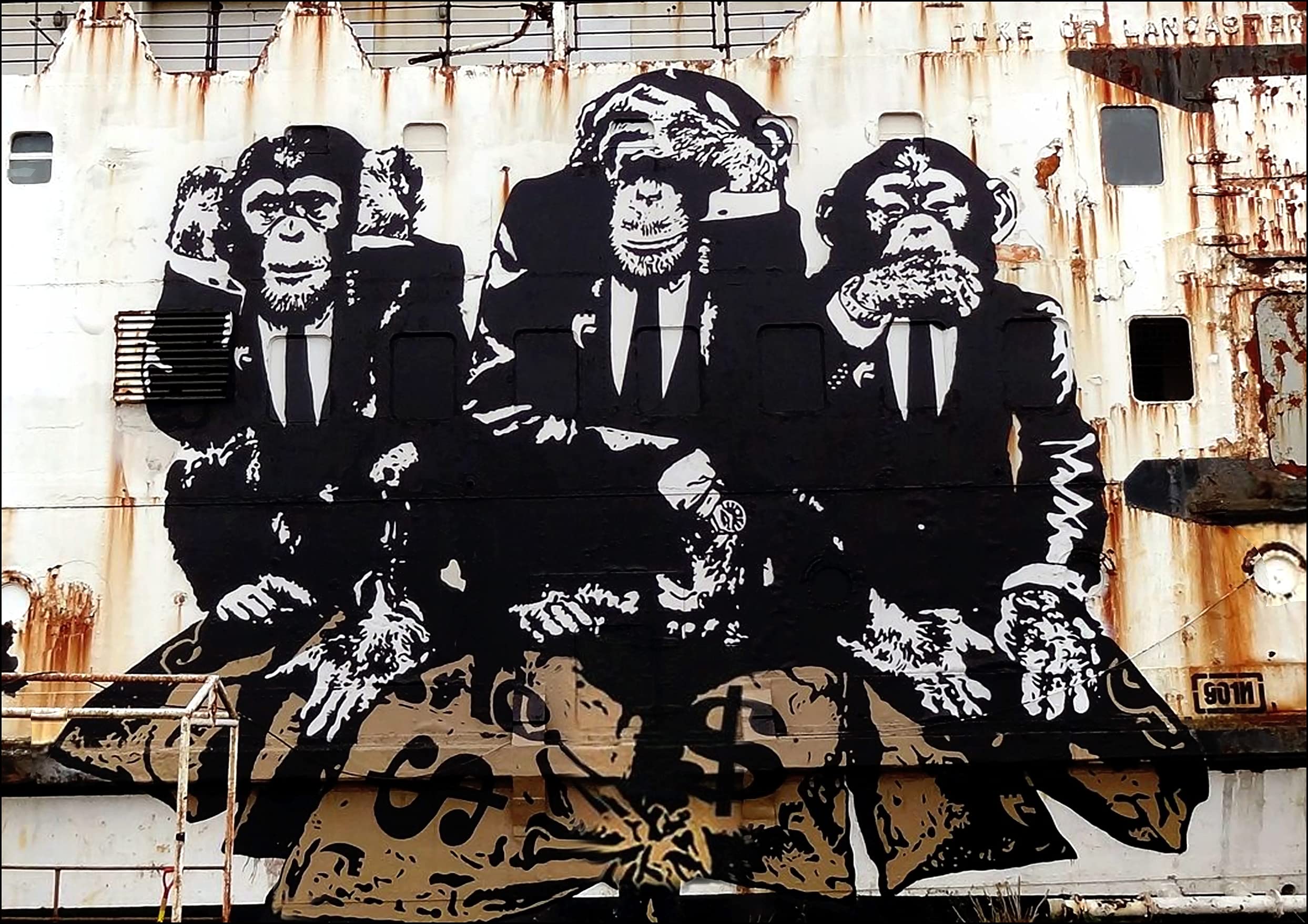 Canvasartshop Full Colour Banksy Three Wise Monkeys Wall Art, Premium Framed Print, Modern Street Art, 76 X 51 Cm (A4, Unframed)