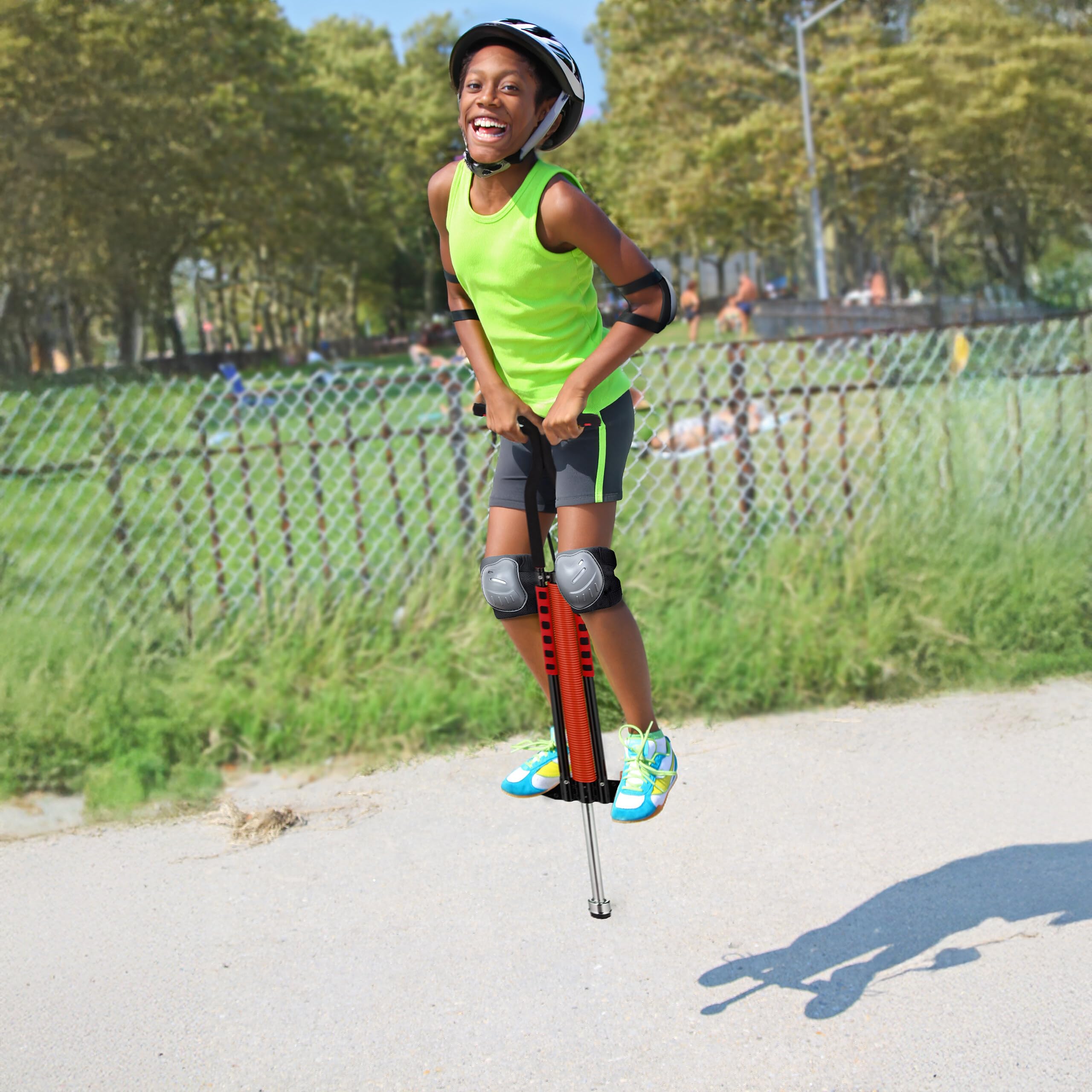 Relaxdays Pogo Stick für Kinder Springstock bis 60 kg Edelstahl rot