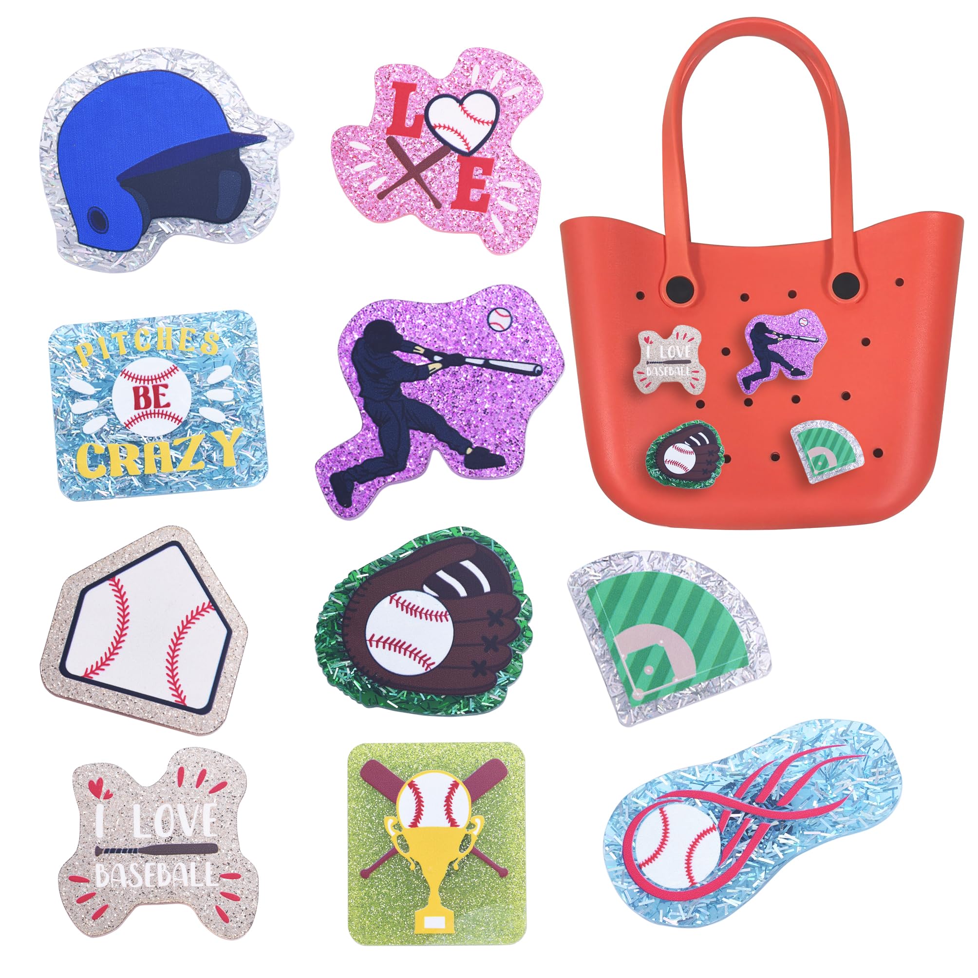 LParkin 10 PCS Bogg Charms for Tote Bags Accessories for Bogg Bag with Softball, Baseball, Sea Creatures, AKA