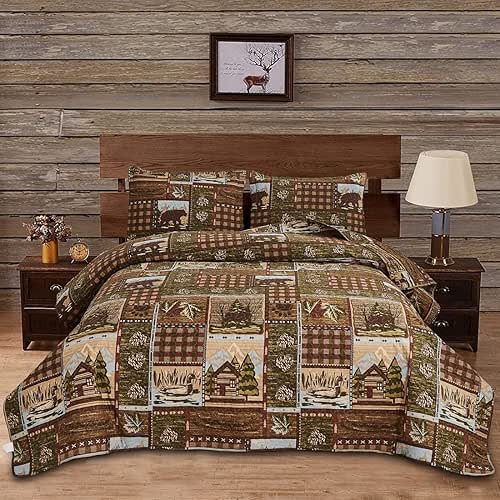 Oliven Cabin Bedding Quilt King Size Lodge Patchwork Quilt Set