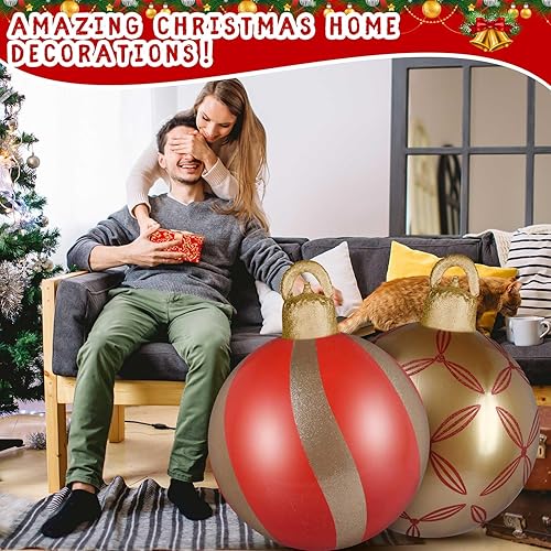 Miniatura 5 de Jetec 2 bolas inflables gigantes de Navidad de 18 pulgadas, adornos inflables de Navidad para exteriores, bola decorativa inflable grande con