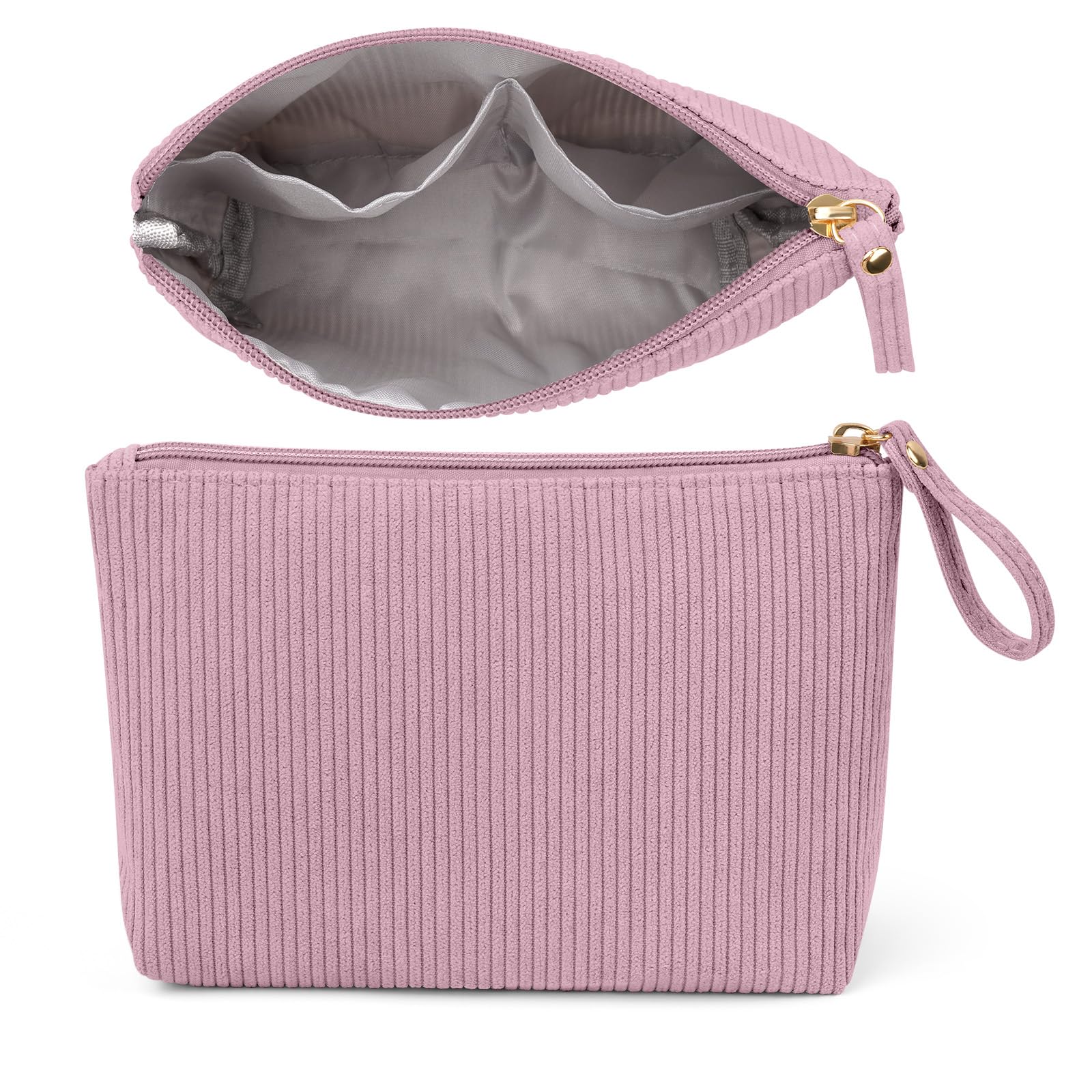 MAGEFY Kosmetiktasche Kleine Cord Make Up Tasche für Handtasche Reise Schminktasche Damen mit Fächern&Griff-Reißverschluss Tragbar Make-up Bag für Frauen(Rosa)
