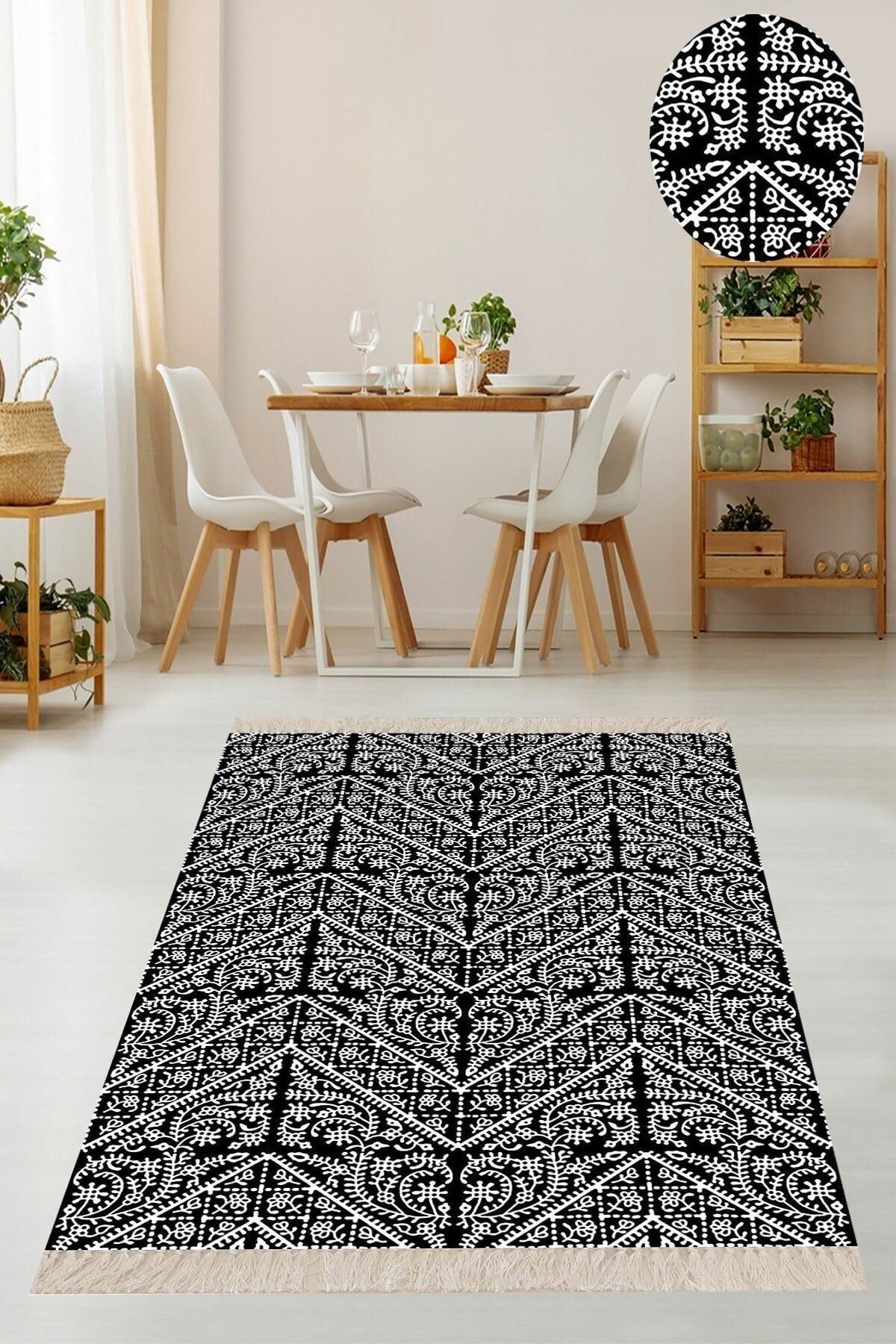 On The Clouds Geometrik Desenli Osmanlı Motif Dijital Baskı Yıkanabilir Kaymaz Taban Kilim Model Salon Halısı MEG480, 100 x 600