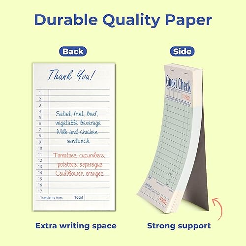 Vista 8 de 10 talonarios con comandas para pedidos de clientes, para mozos, con recibos para los clientes, para pedidos de comida de restaurantes, 50 comandas