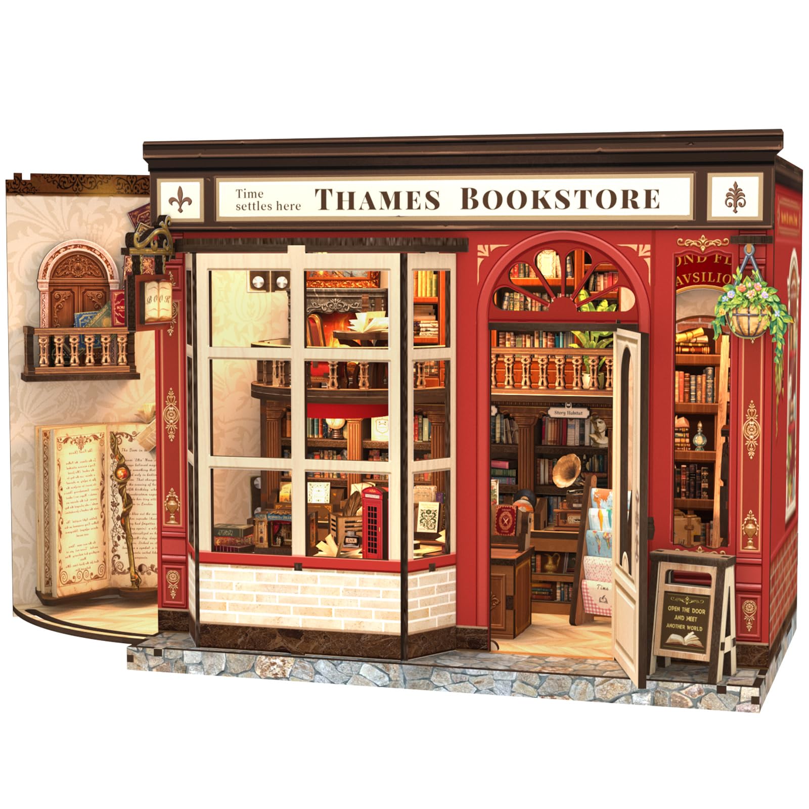 Fsolis BookNook Library Bookstore Decorazione scaffalature, puzzle in legno 3D, kit fai da te, regali per adulti