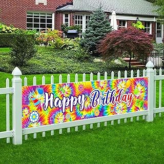 Tie Dye Birthday Banner Tie-Dye Themed Happy Birthday Background Tie Dye Birthday Party Decorations Supplies Rainbow Colorful Paint Photo Booth Props