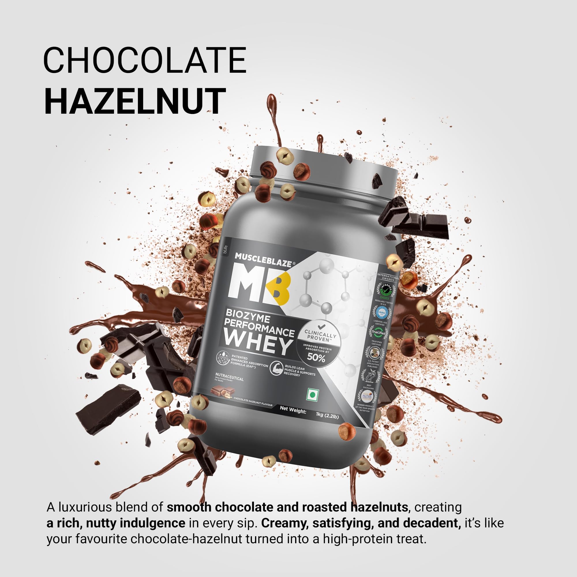 MuscleBlaze Biozyme Performance Whey Protein Powder, 1kg (2.2lbs) — Amazon image 3