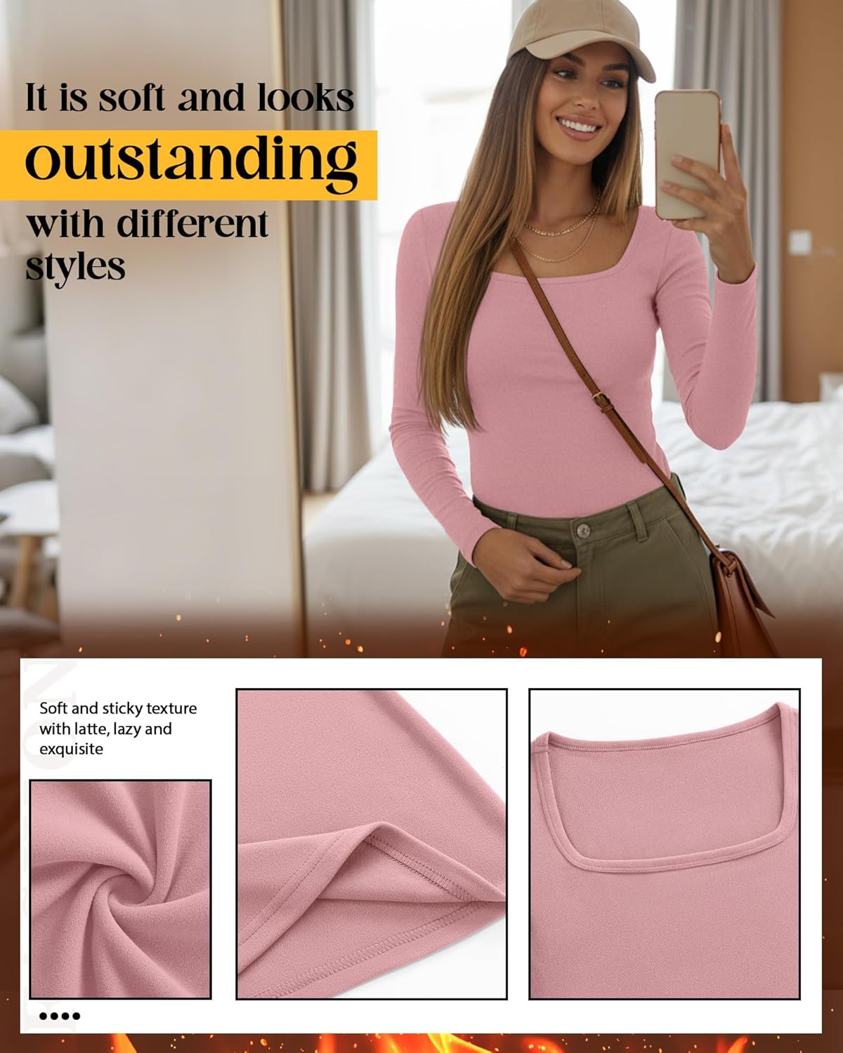 Huukeay 4 Pack Women's Thermal Long Sleeve Shirt Square Neck Fleece Slim Warm Winter Tops Casual Fashion Base Layer - Image 6