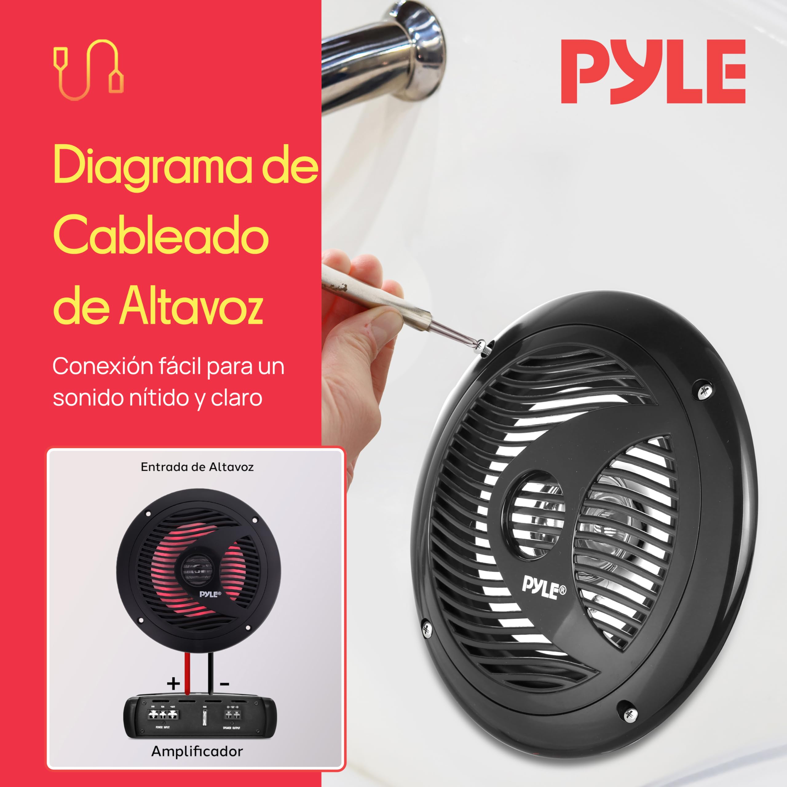 Pyle Altavoces duales, 6.5”, Resistentes al Agua y a la Intemperie, Estereo, Luces LED, 150W, Cono de Polypropylene
