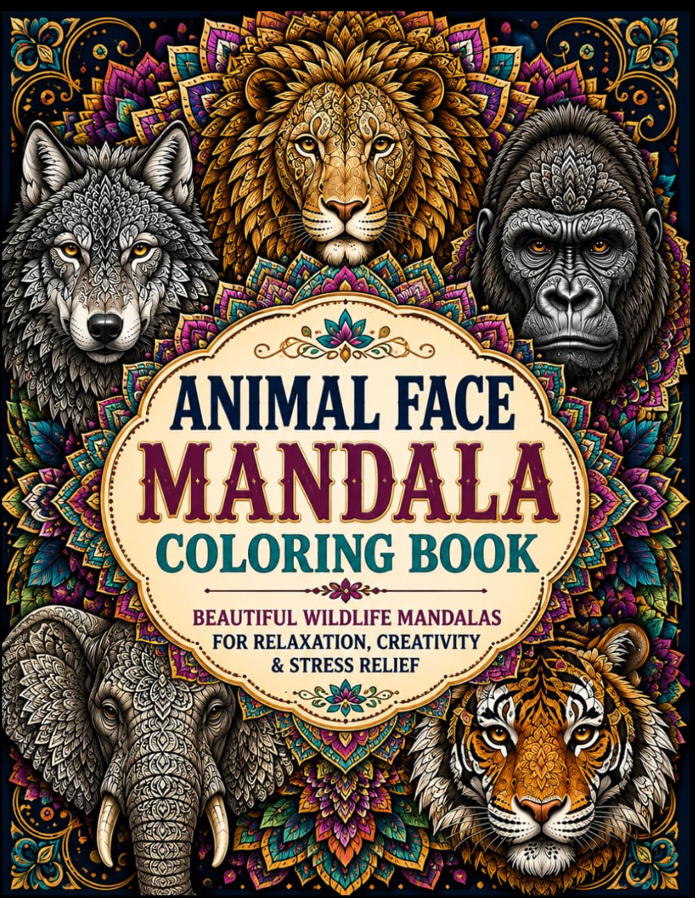 Animal Face Mandala Coloring Book: Beautiful Wildlife Mandalas for Relaxation, Creativity & Stress Relief Coloring Book for Adults and Teens, 100+ Stunning Mandala Designs