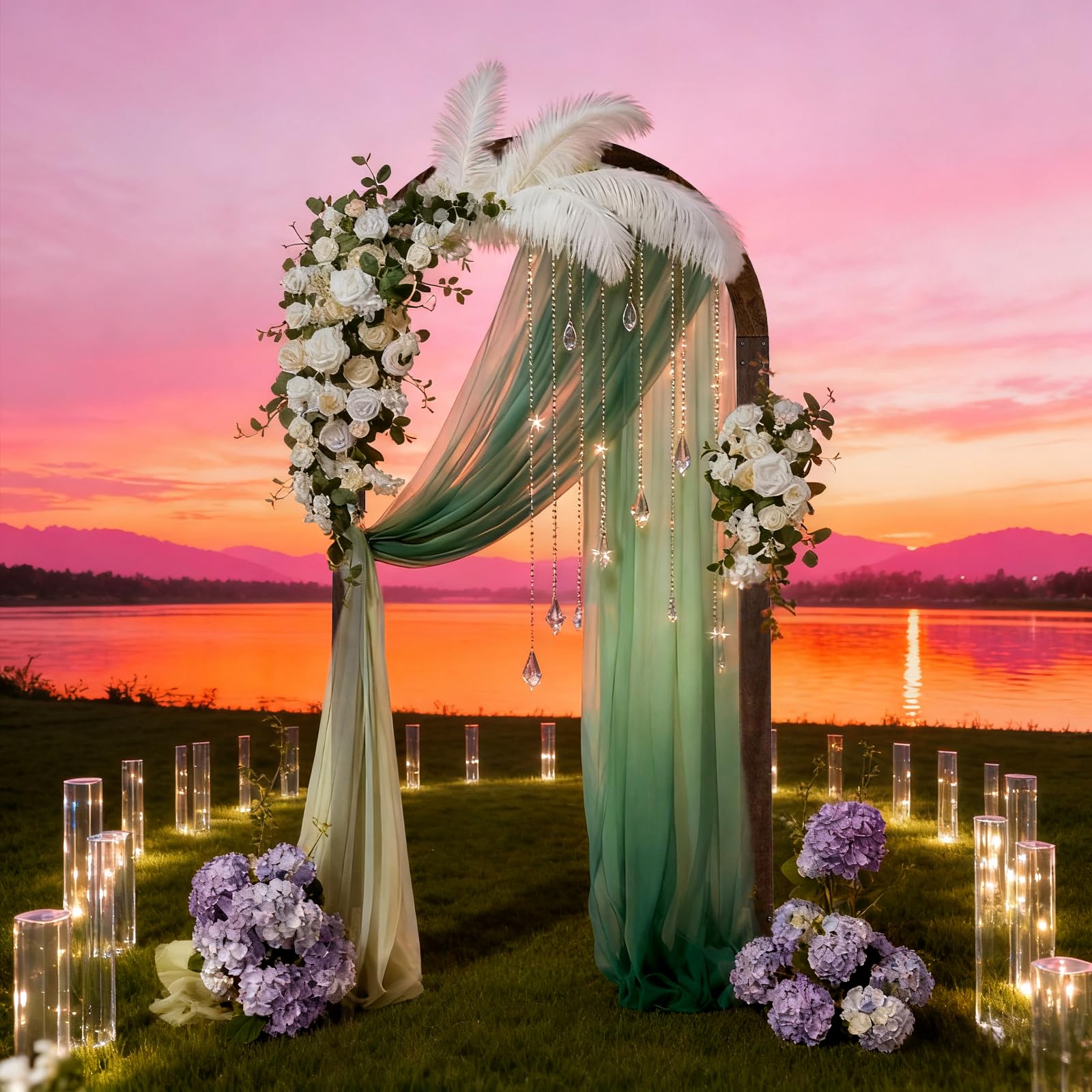 PlusFive Arche de Mariage en Bois - 2,1 m - Support de Fond en Bois - Grande Arche de Ballons - Arche de Mariage - Decoration de Jardin