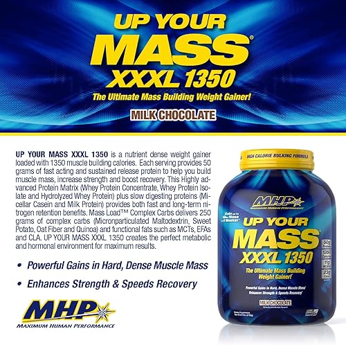 Miniatura 7 de Maximum Human Performance MHP UYM XXXL 1350 - Ganador de peso de construcción masiva, ganancias de masa muscular, con 1.76 oz de proteína, altas