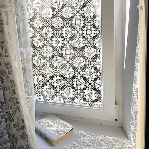 Miniatura 6 de ChicSkin Lámina de privacidad blanca pura esmerilada para ventana, calcomanías extraíbles de vidrio estático para puerta de ventana de vidrio, flor
