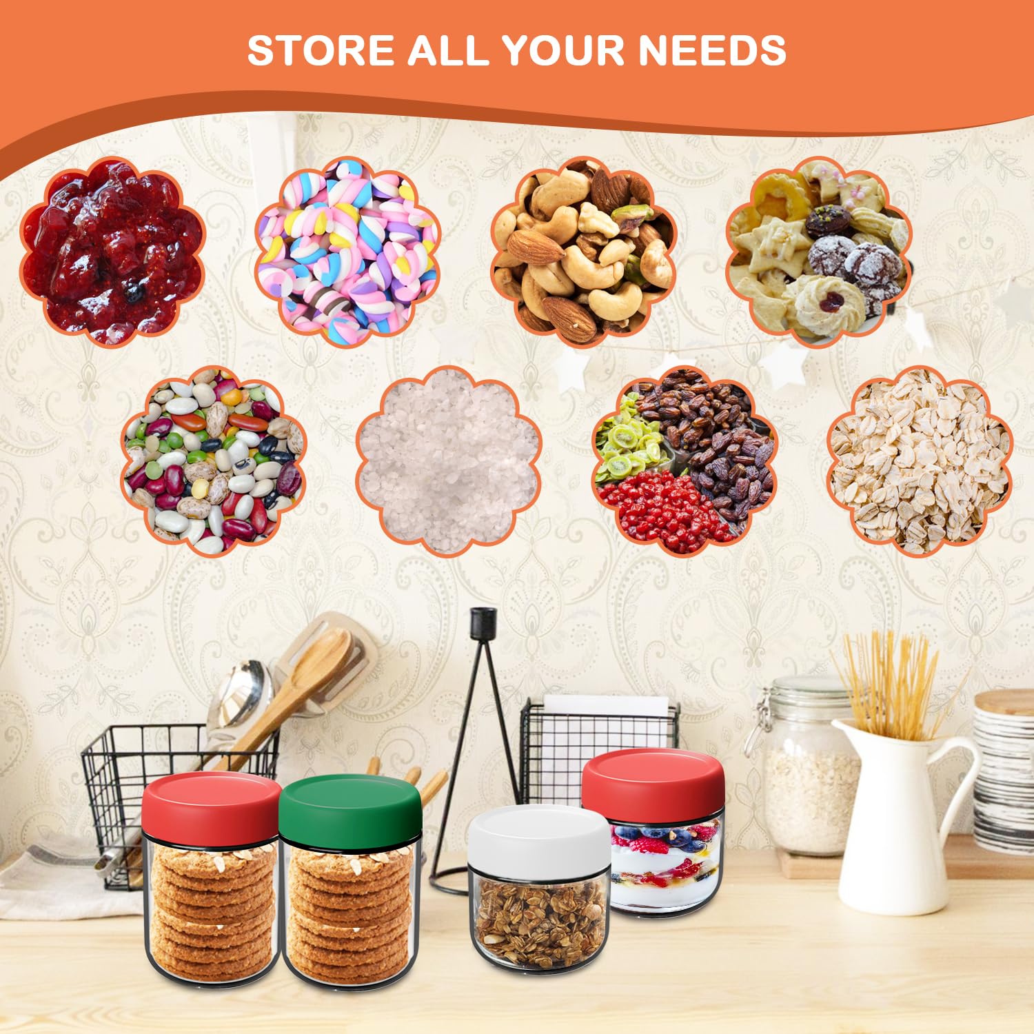 Lot 4 Bocaux Verre Couvercle Hermétique Inox Conservation Durable Ecologique