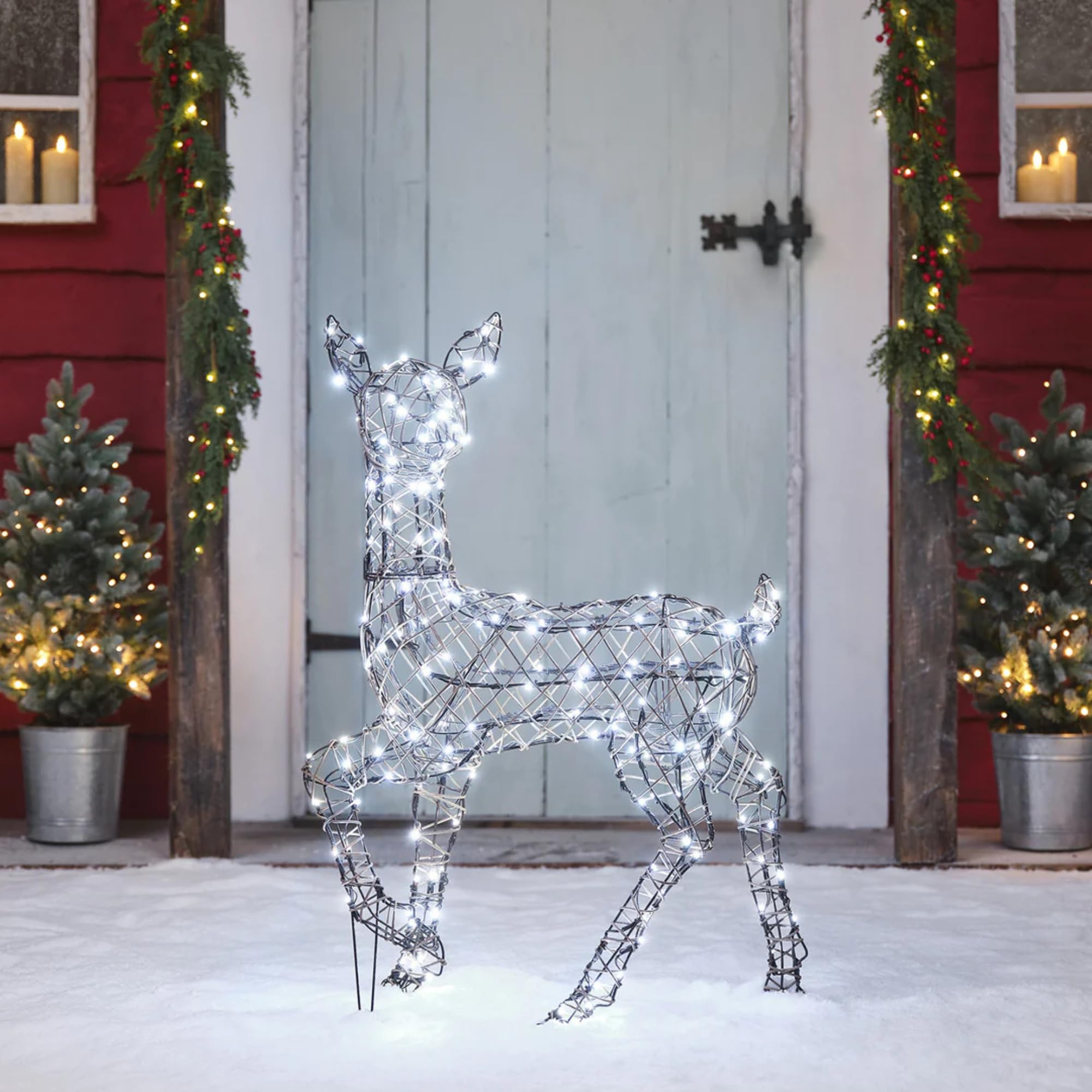 Light4fun Studley-Rattan-Hirsch aus Kunstrattan mit 190 LEDs | mit 3 Beleuchtungsmodi | solarbetrieben & Timer | Rentier Hirsch | Weihnachtsdeko | wetterfest für Garten außen | Höhe 88 cm