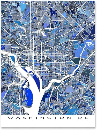 Washington DC Map Art Print 8x10, Washington DC Poster 24x36, Handmade Blue Geometric DC Map Wall Art Prints, DC Gifts by Maps As Art
