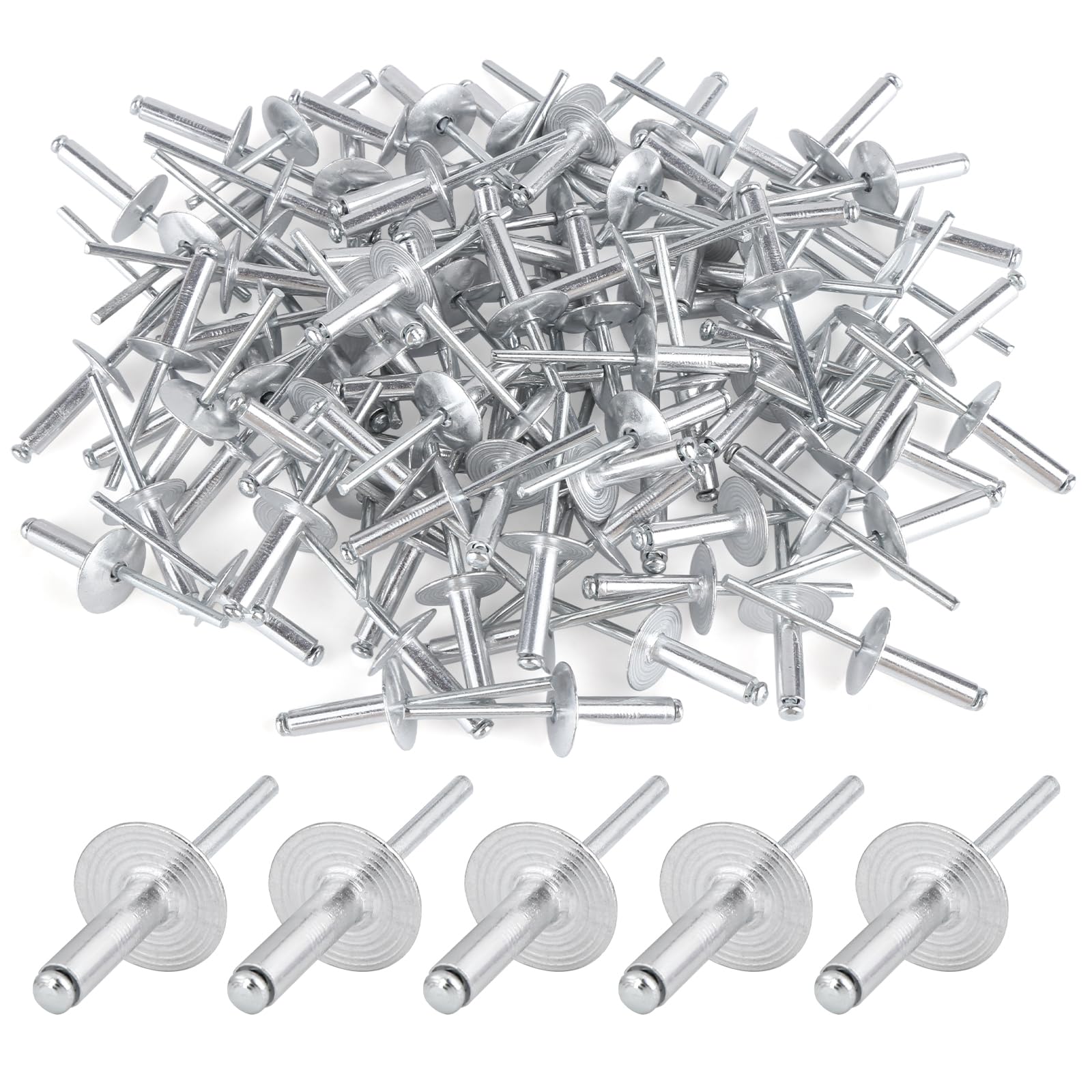 Aluminium Blind Rivets with Large Head, Flange Pop Rivets 4.8 x 20 mm (16 mm Head), Silver Rivets for Vehicles Furniture