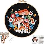 Louise Maelys Mushroom Embroidery Kits for Beginners with Art Night Pattern,Adults Starter Cross Stitch Kit DIY Needlepoint