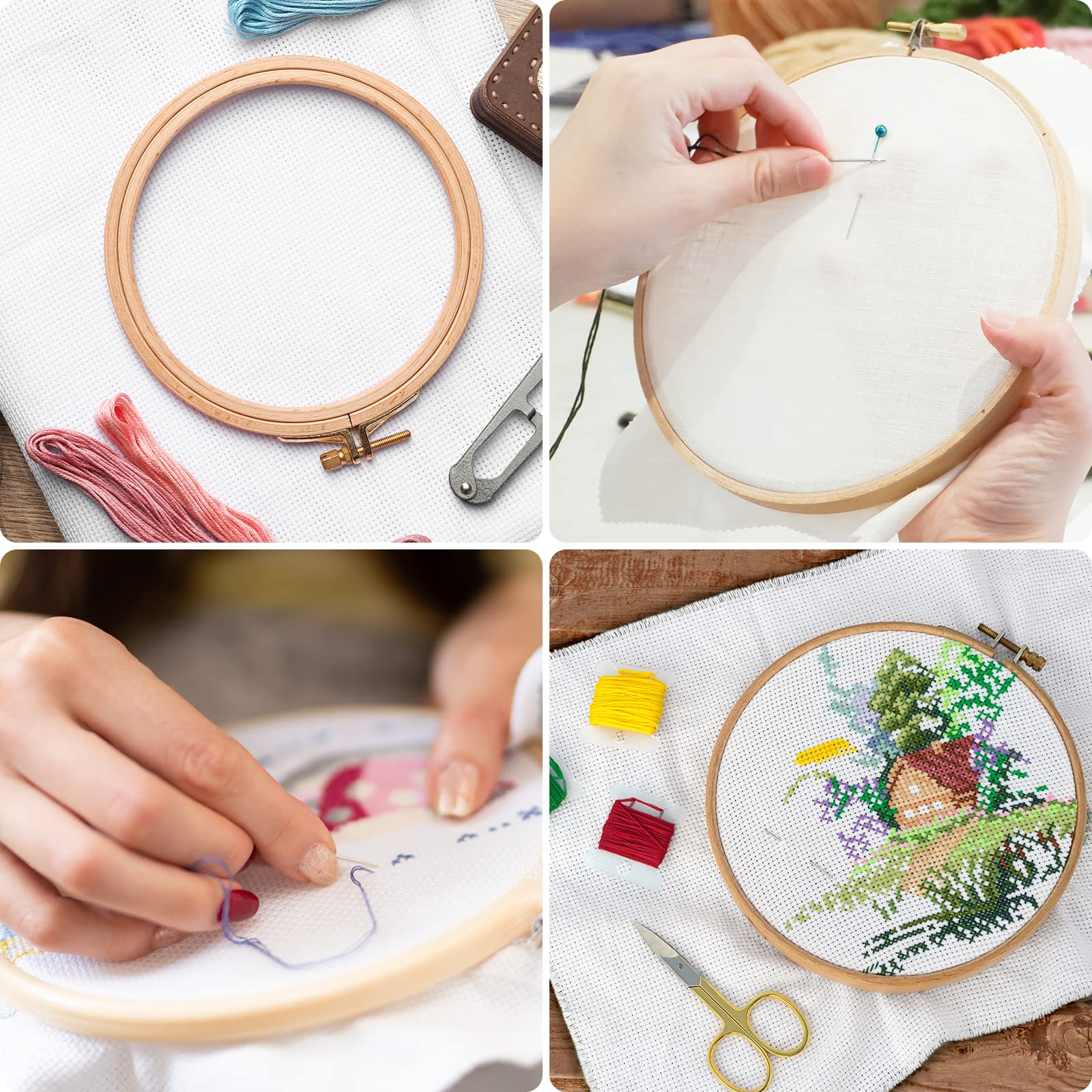 Noa Home Deco Kit Ricamo Kit Ricamo Principianti con 100 Fili Colorati 5 Pezzi di Cerchi di Bambù 3 Pezzi di Tessuto per Adulti Bambini Principianti