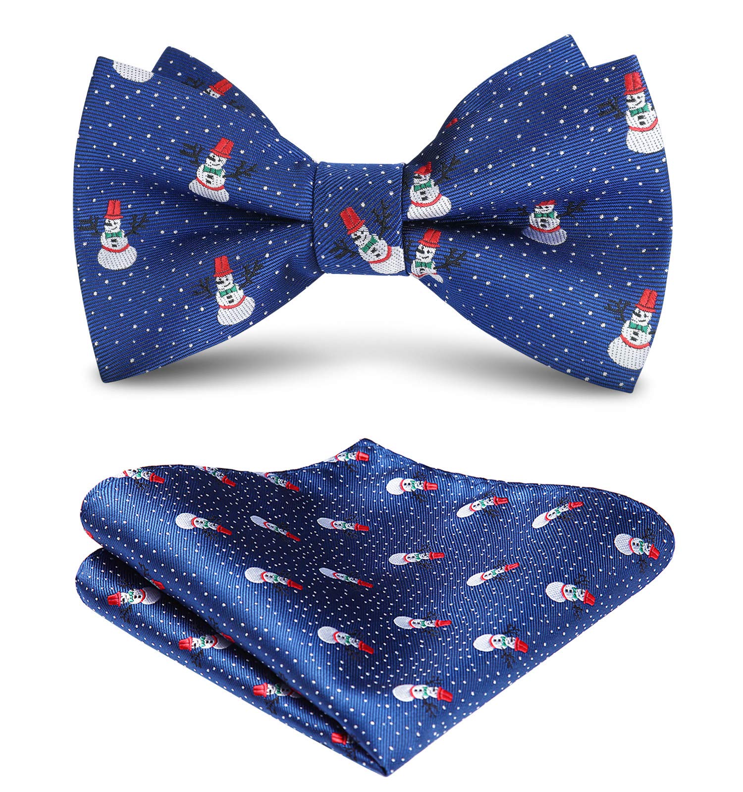 HISDERNChristmas Bow Tie for Men Xmas Pre Tied Bow Tie and Pocket Square Set Mens Christmas Bowtie Handkerchief Party Gift