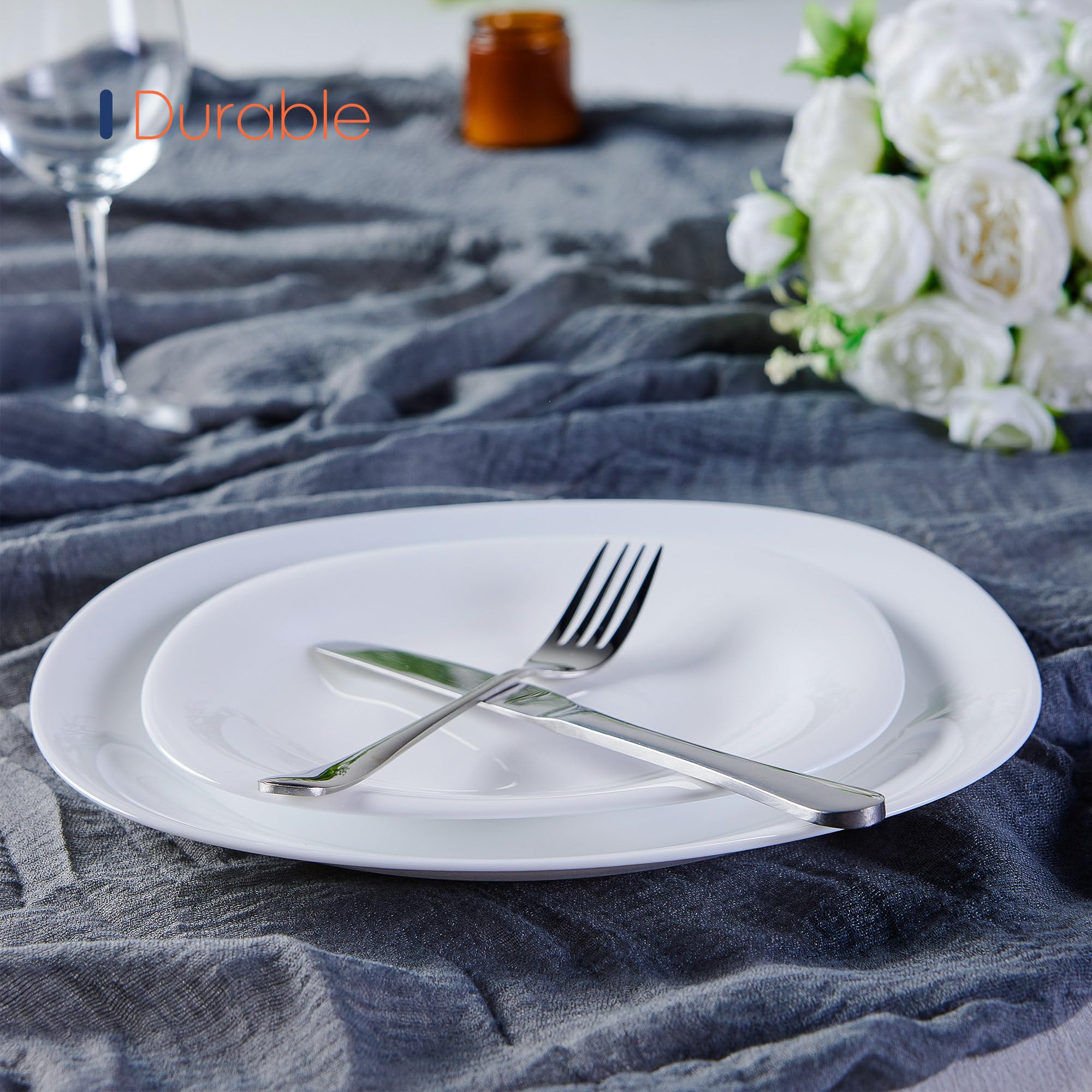 LaGlint 6 Piezas Juego de Platos Llanos de 25,4cm, Blanco Cuadrado Platos Servir para cena/filete/plato principal, resistente a los arañazos, Aptos para Lavavajillas y Microondas