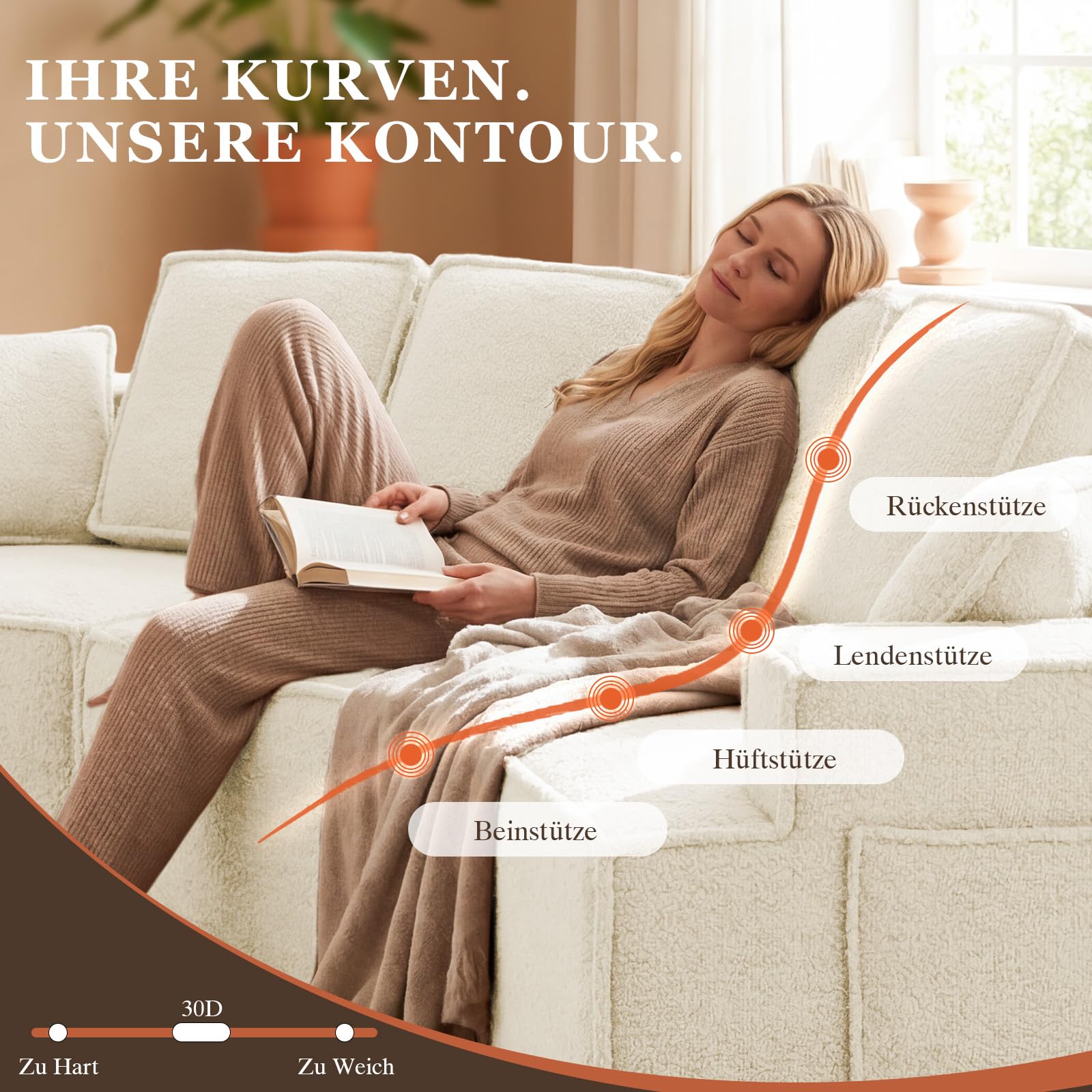 COMHOMA Sofa, modulares Schlafsofa, Polstersofa, 3-Sitzer Sofa, Flexible Sektionscouch,mit Aufbewahrungstasche, Couch mit schlaffunktion, Keine Montage erforderlich, Sherpa-Kunstfell-Bezug, Beige