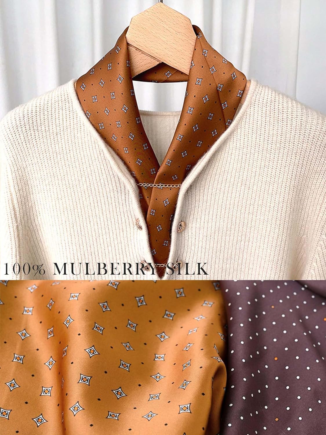 100% Mulberry Silk Scarf for Women Hair Lightweight Square Neckerchief Wrap For Head Scarves 21" - Image 3