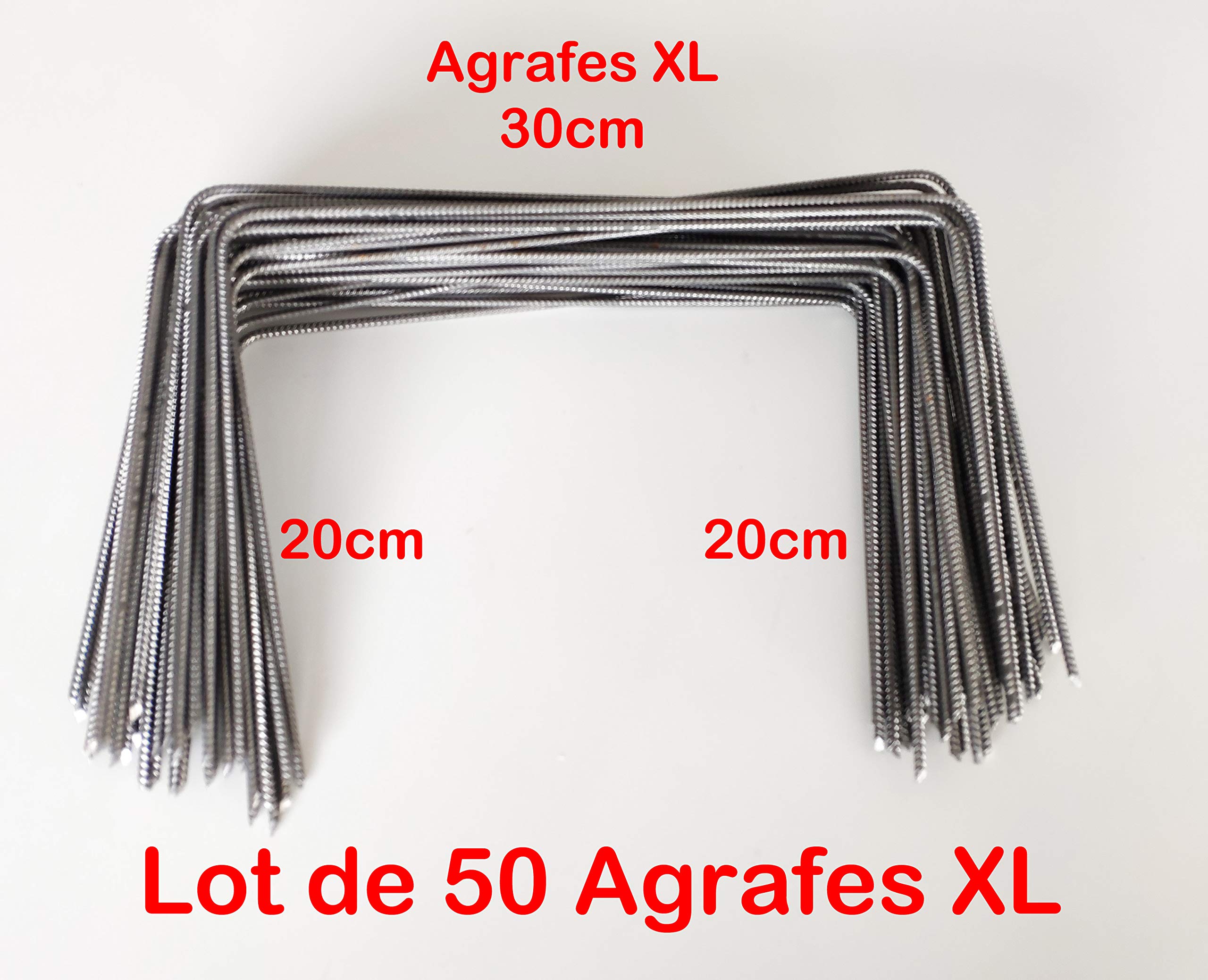 Lot de 50 Large XL Agrafes 30cm par 20/20cm fixation Métal pour toile de paillage ou geotextile avec pointes biseautées