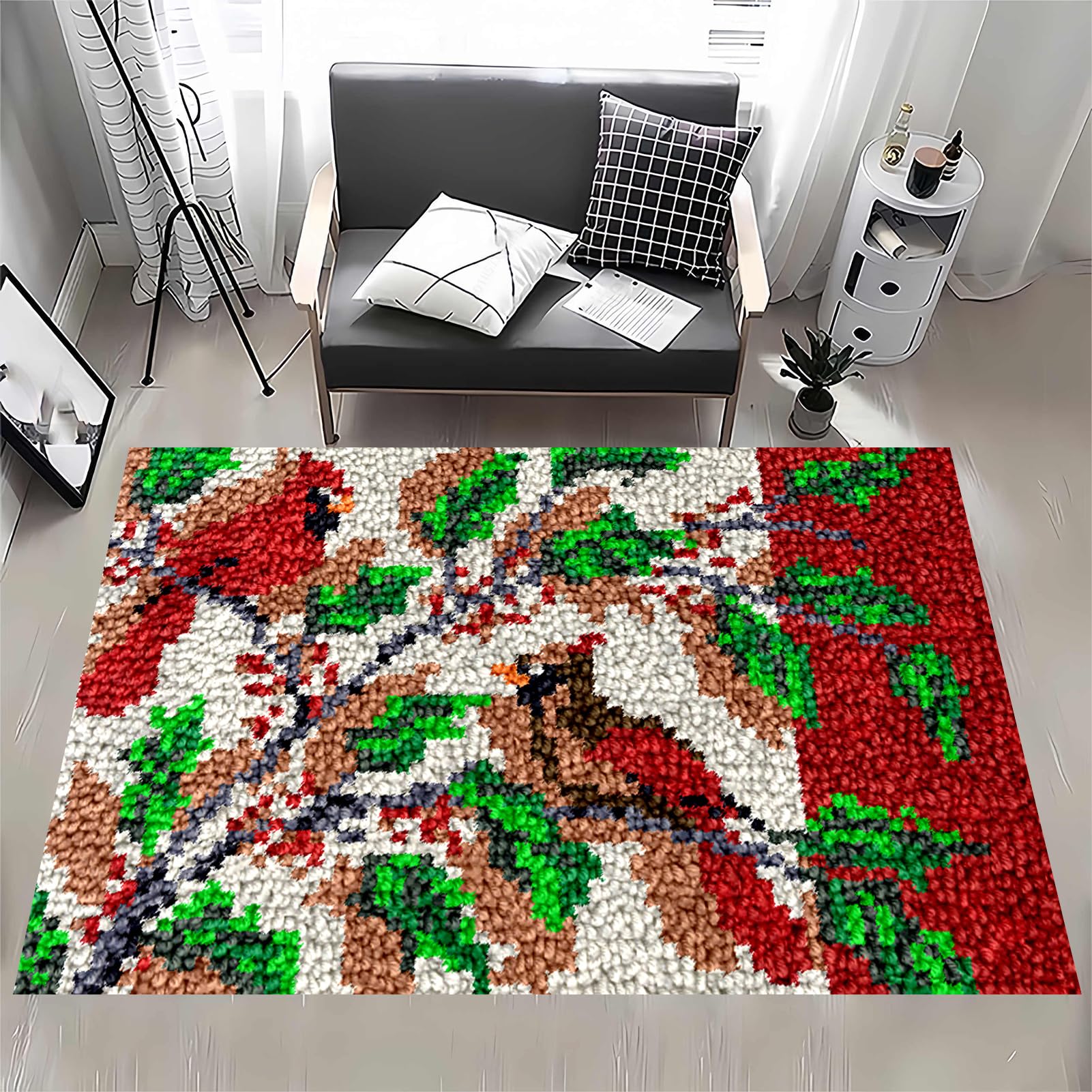 MXOUAJ 140 x 160 cm Latch Hook Rug Kits for Adults, Rug Making Kits for Adults, Printed Canvas Tapestry Kits Embroidery Kits, DIY Crochet Yarn Floor Cushion Crochet Large Hook for Home Decoration