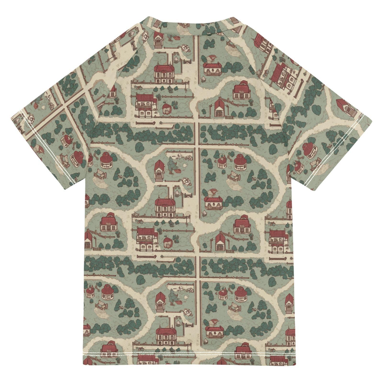 Girls Bathing Suit Short Sleeve Rash Guard for Girls 3T Vintage Game Map