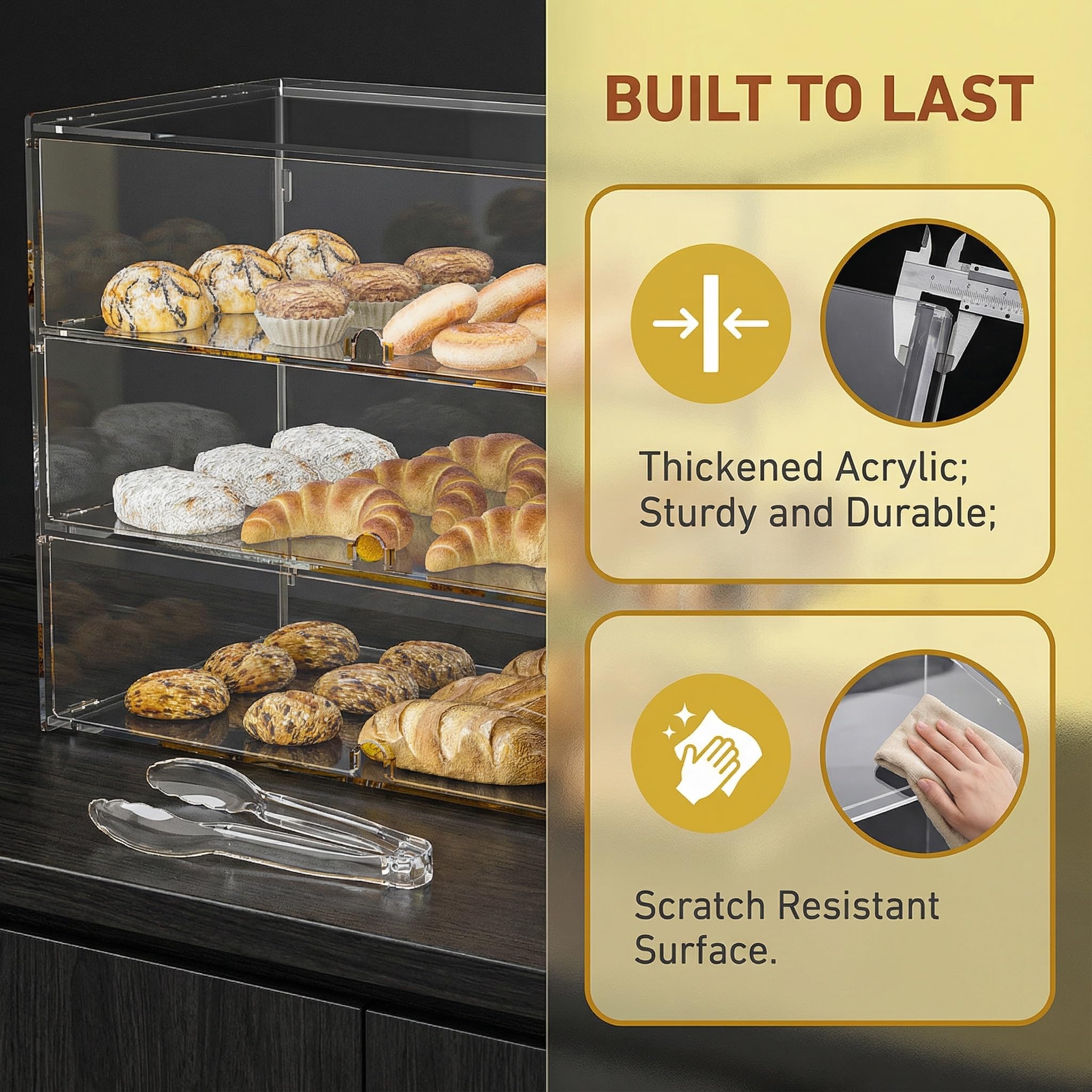 3-laags Gebaksvitrine, Commerciële Bakkerijvitrine Van Transparant Acryl Toonbankvitrine Met Scharnierende Deur En Verwijderbare Tussenschotten Voor Koekjes Desserts En Donuts 482 X 232 X 380 Mm P 010827137196